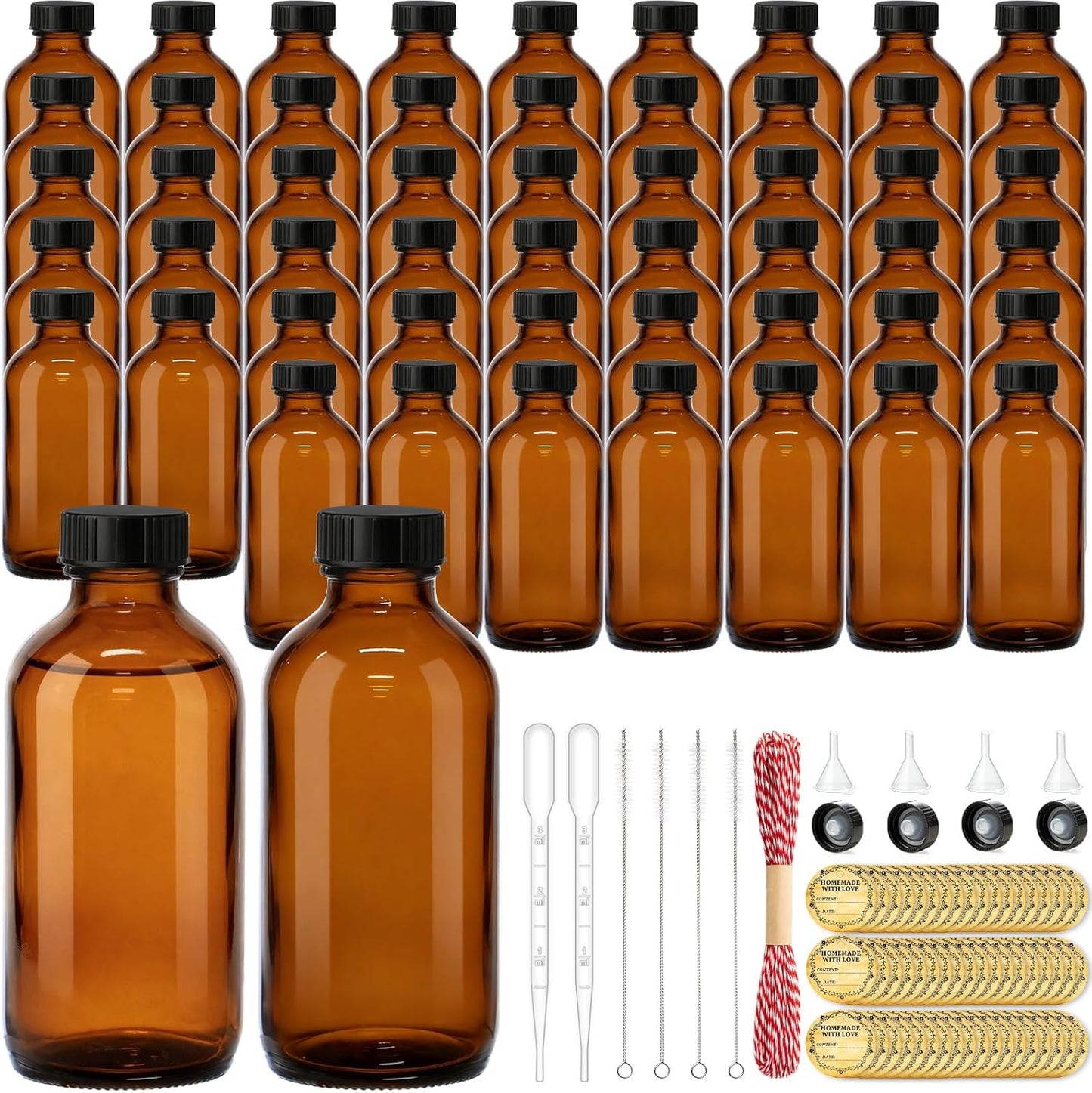 15oz Amber Glass Bottles - 16 Pack Boston Round with Airtight Caps for Extracts, Kombucha & Herbal Liquids