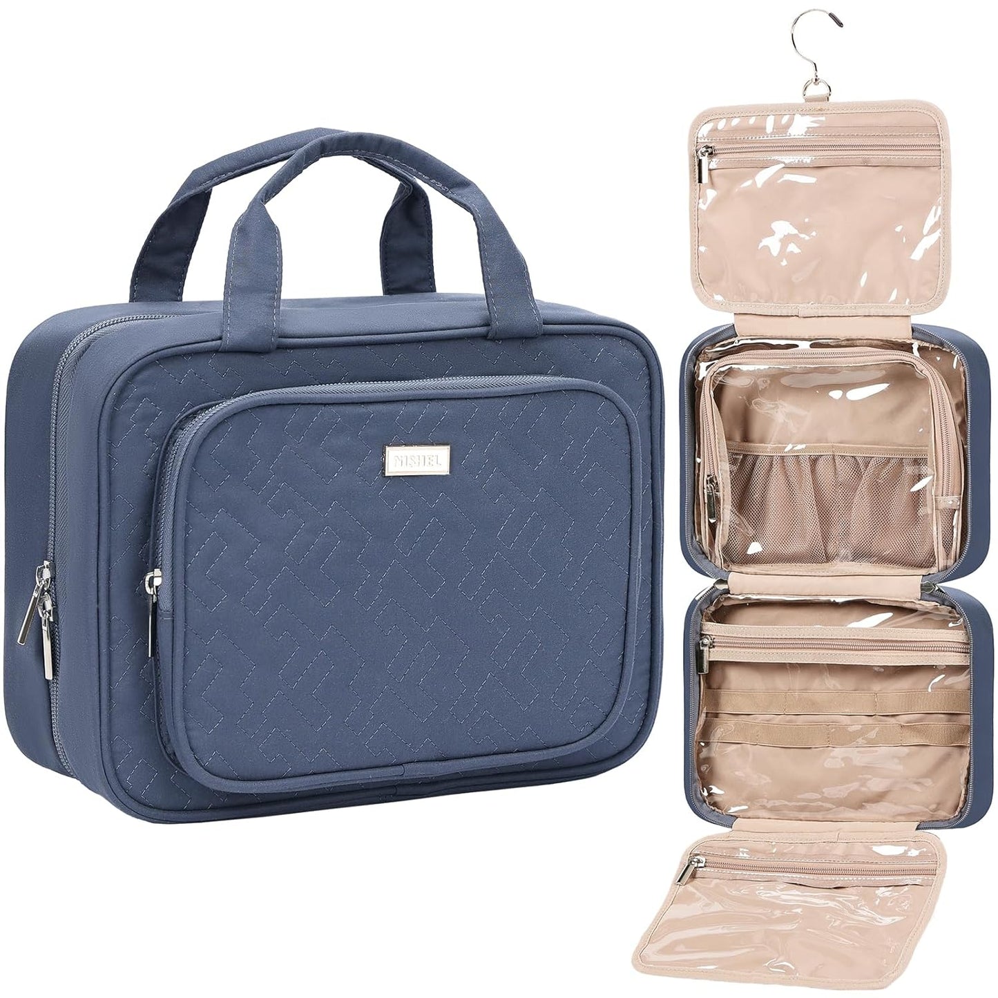 NISHEL Travel Toiletry Bag - Large Pink Makeup Organizer | Hanging Case for Accessories & Cosmetics