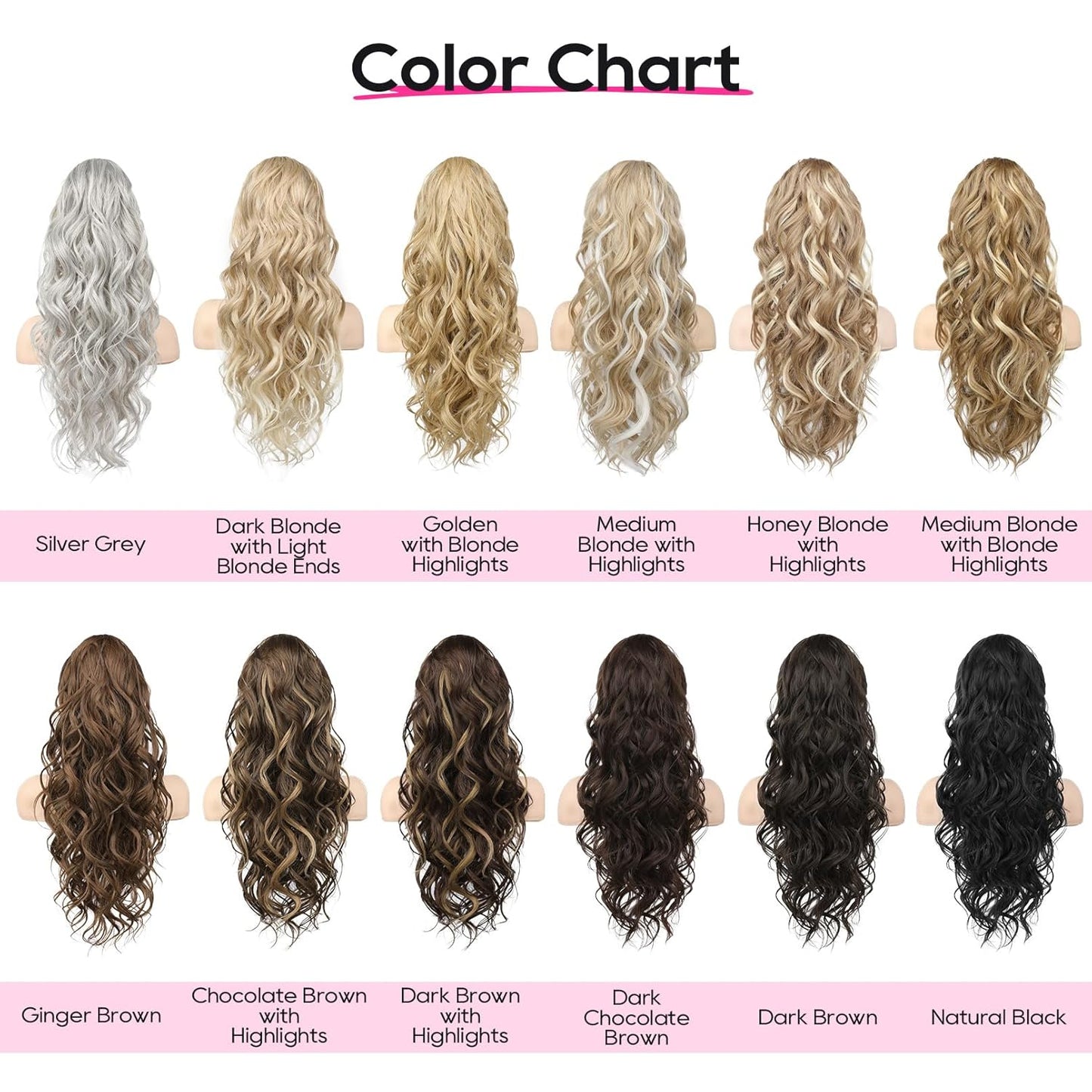 24-Inch Curly Ponytail Extension - Natural Synthetic Hairpiece for Women | Chocolate Brown with Highlights