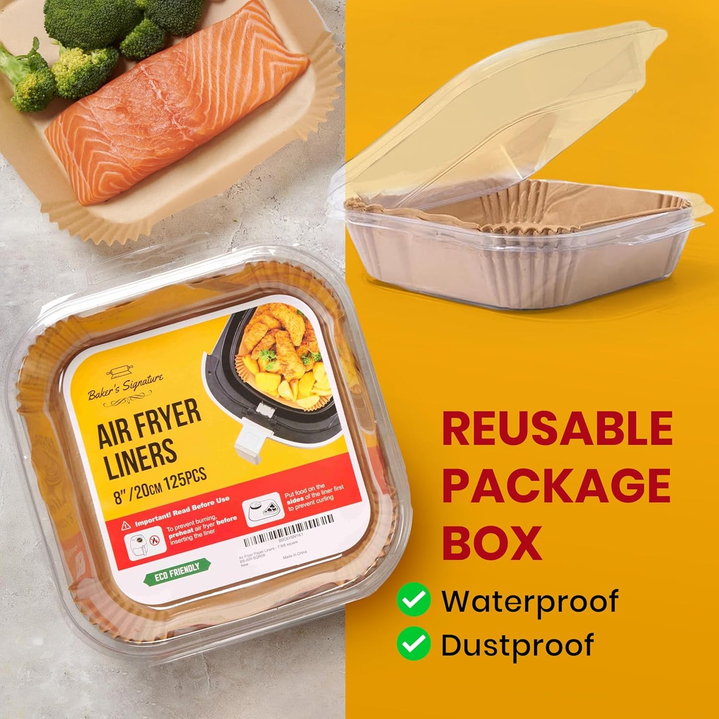 Air Fryer Paper Liners - 125 Pcs Non-Stick Disposable Liners | 8” Square for 5-8 Qt Baskets