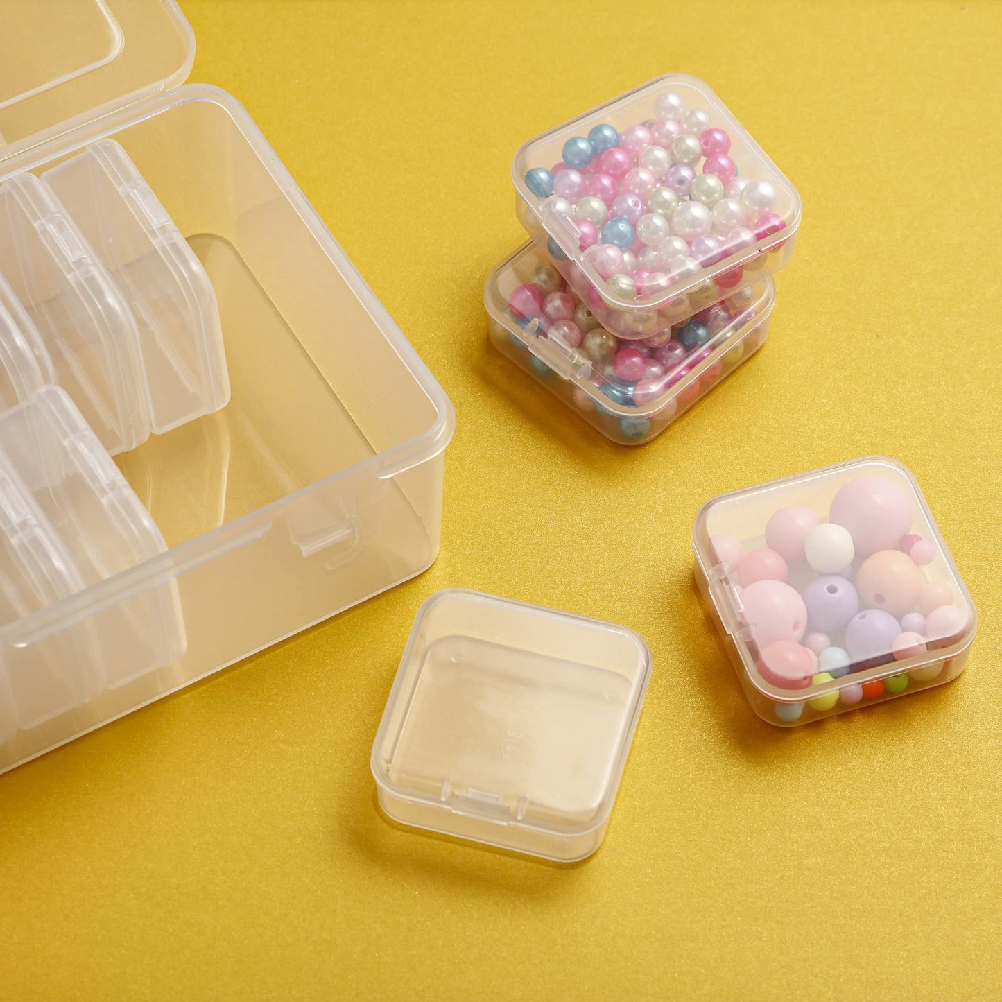 Mathtoxyz Small Bead Organizers, 14 Pieces Plastic Storage Cases Mini Clear Bead Storage Containers Transparent Boxes with Hinged Lid and Rectangle Clear Craft Supply Case