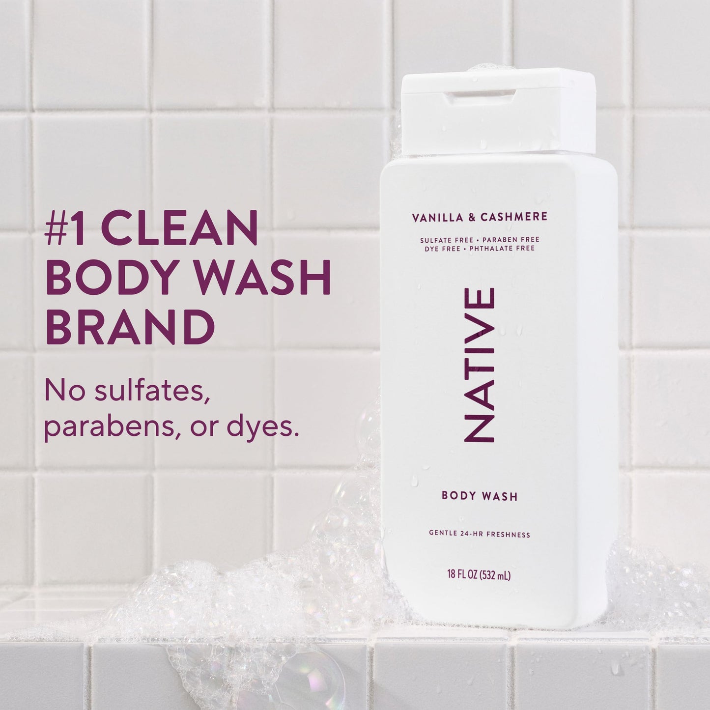Native Body Wash Contains Naturally Derived Ingredients | For Women & Men, Sulfate, Paraben, & Dye Free Leaving Skin Soft and Hydrated |Vanilla & Cashmere 18 oz