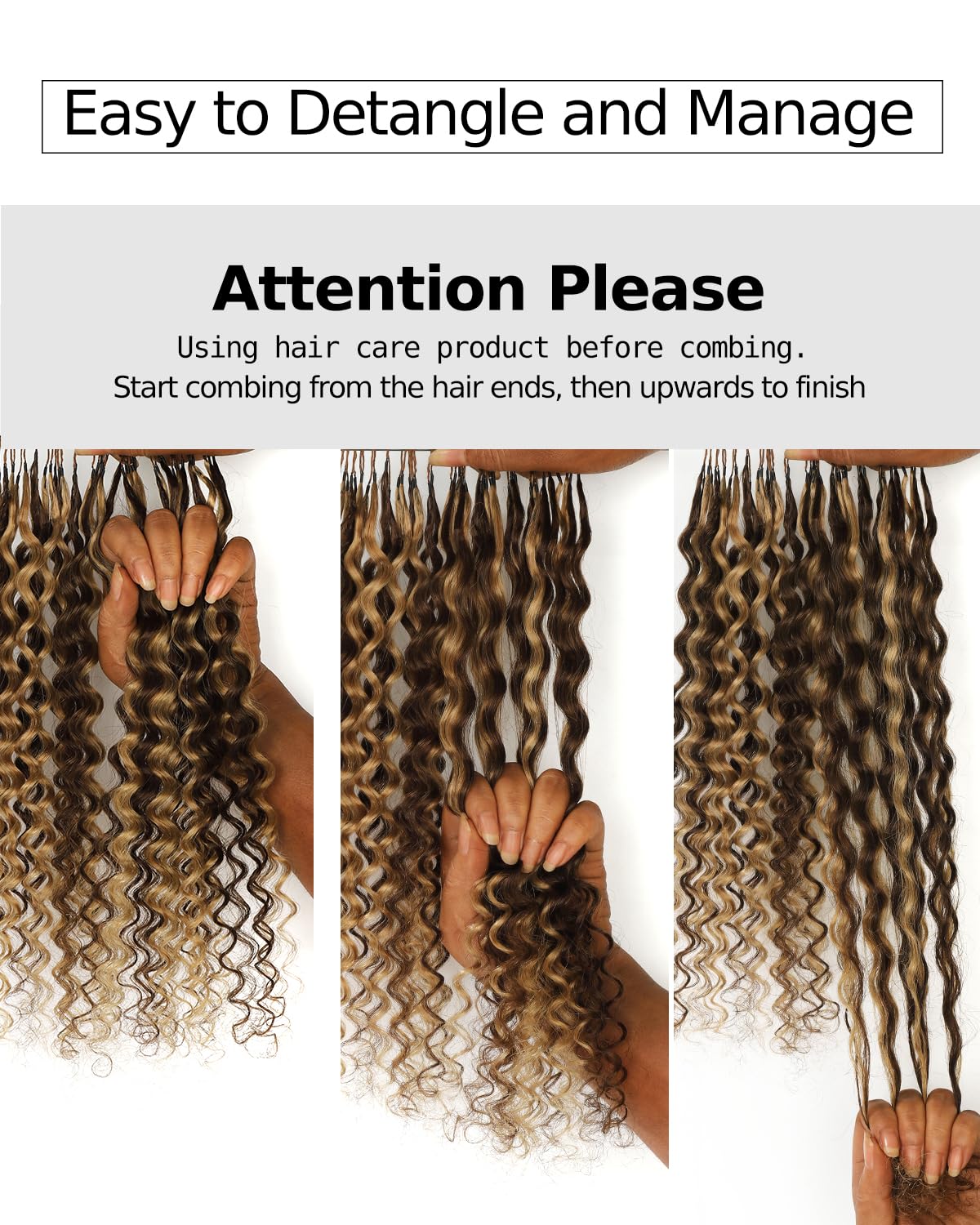 BEEOS Highlights Human Crochet Hair P4/27, Deep Wave Pre-Separated Miracle Knots Feather Crochet Hair for Women, Brown with Honey Blonde 16 Inch 40g