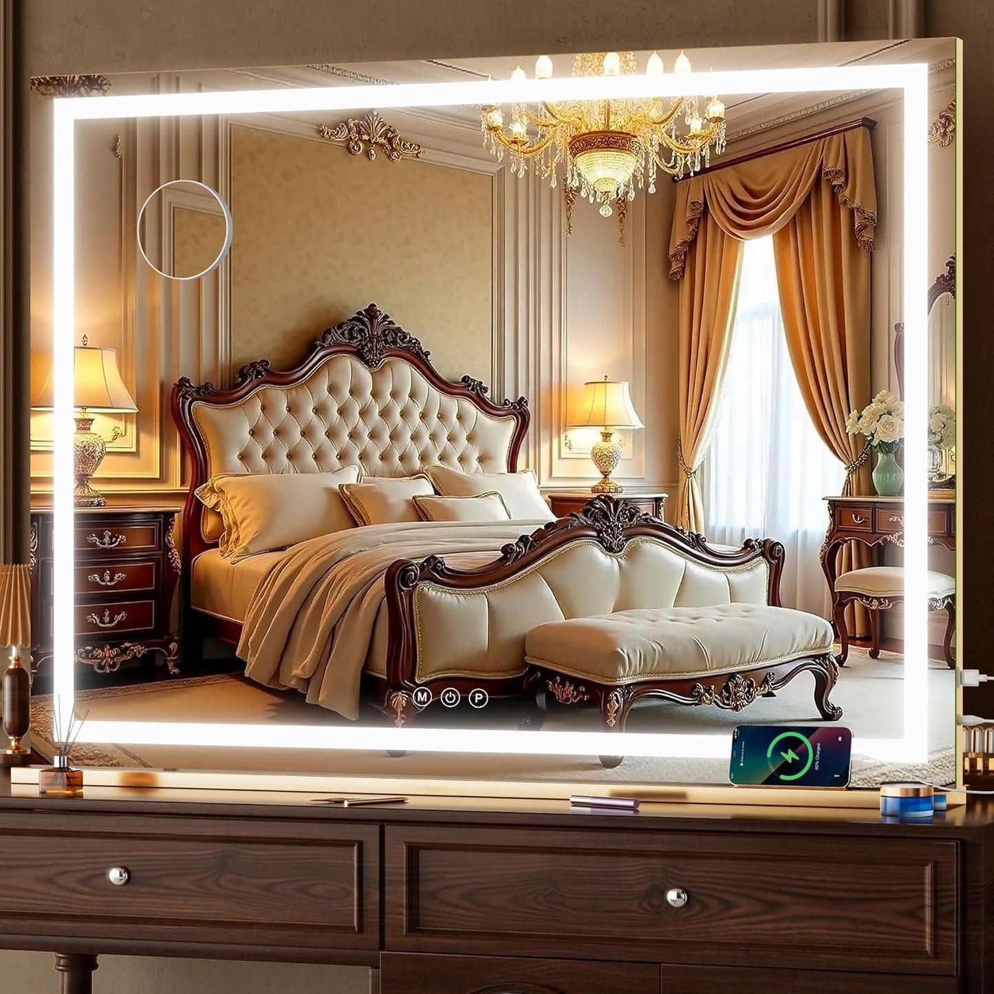 LED Makeup Mirror with Lights - 31.5" x 22" Dimmable Touch Screen Vanity Mirror | Round Black Design