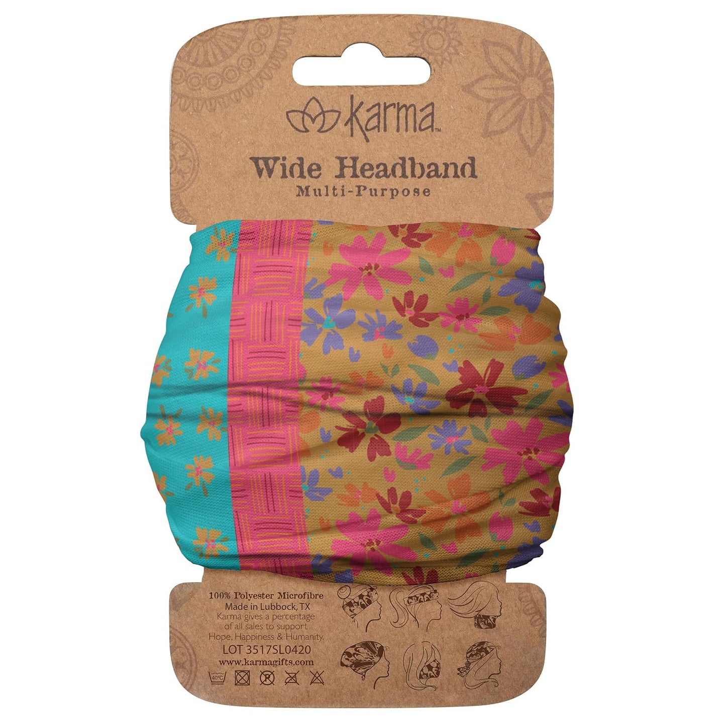 Floral Headband for Women - Teal/Apricot Split Design | Wide Fabric & Stretchy Hair Scarf