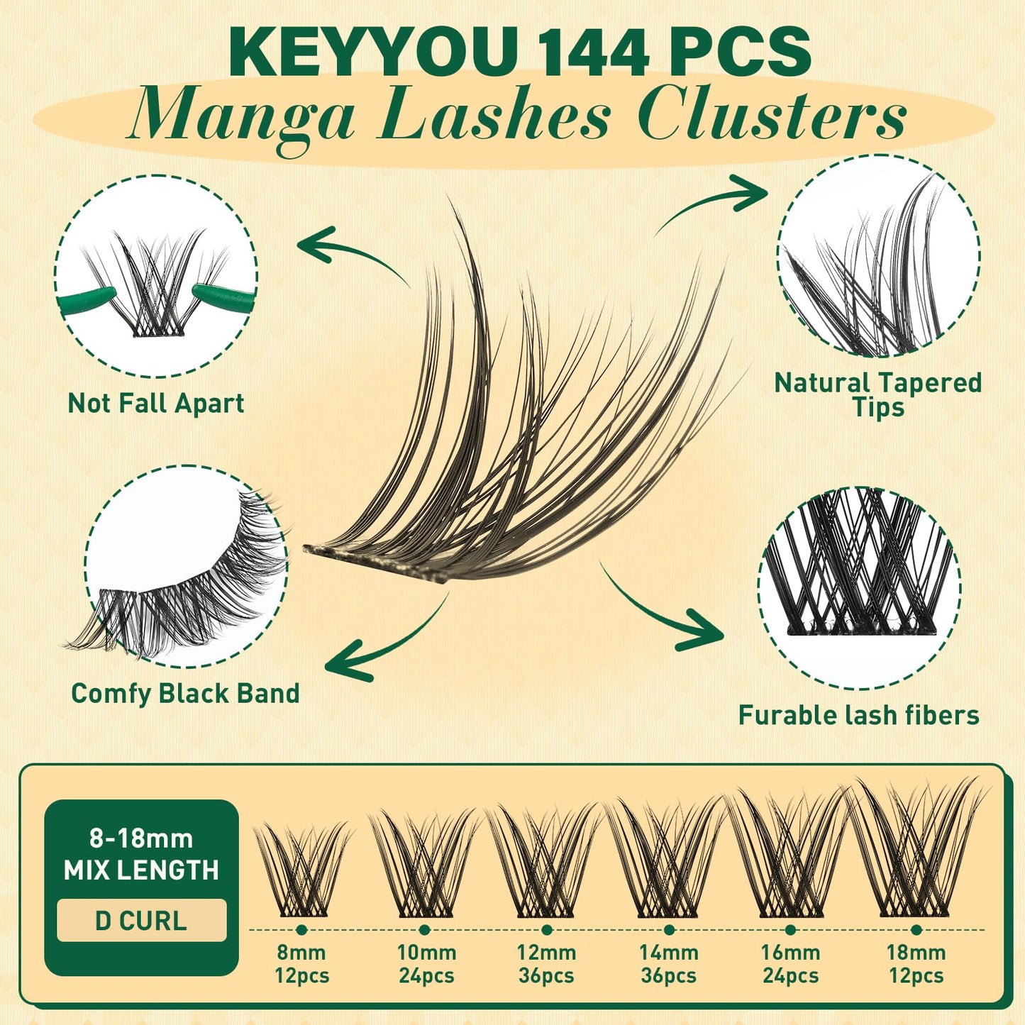 KEYYOU Lash Manga Lash Clusters 8-18mm Fairy Eyelash Clusters Natural DIY Lash Extension Wispy with Soft Thin Band(MG04)
