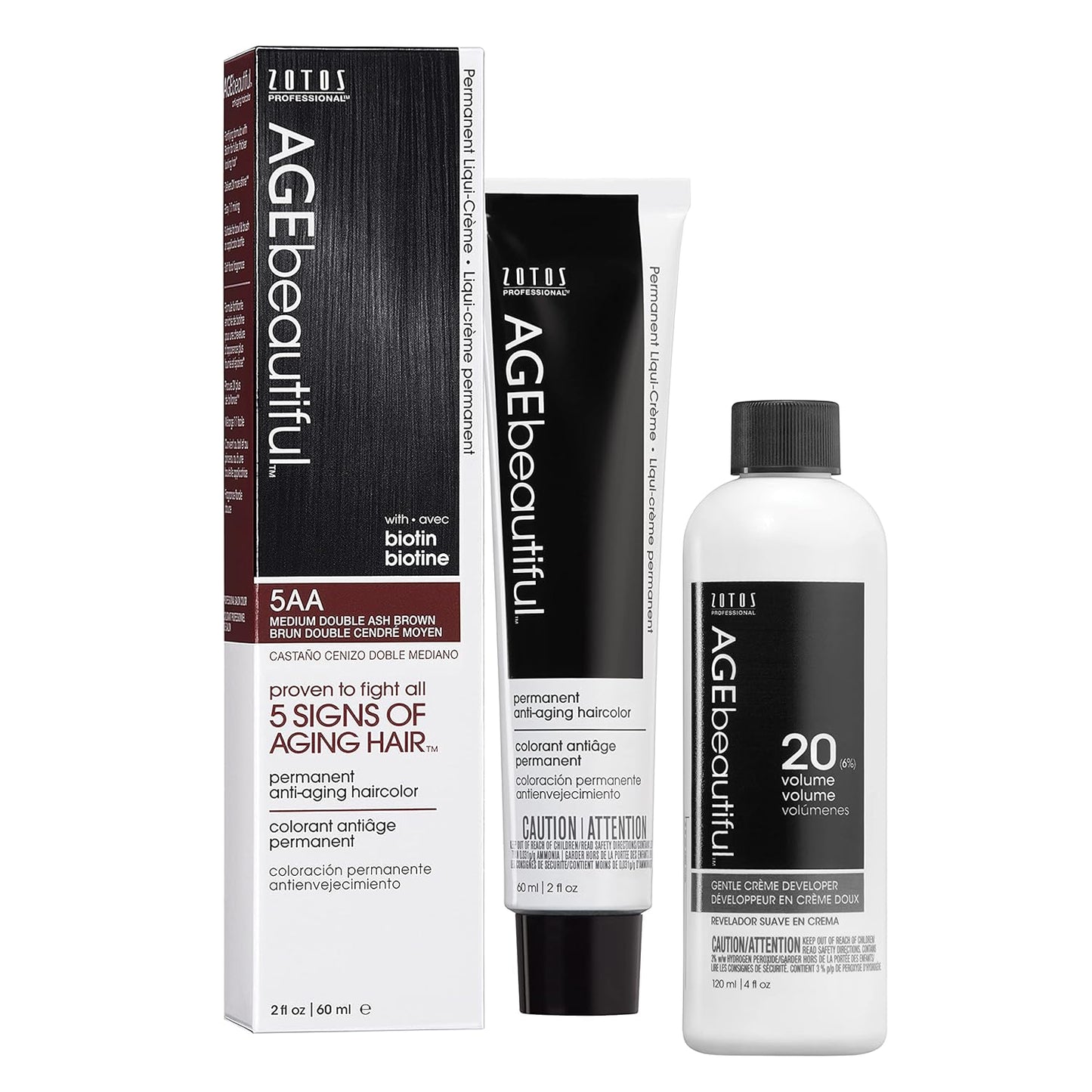 AGE Beautiful Permanent Hair Color Cream - 100% Gray Coverage Hair Dye with Biotin for Fuller, Thicker Hair | Professional Salon Quality
