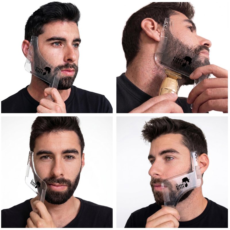 The BEARD BLACK Beard Shaping Tool & Neckline Shaper – Professional Beard Trim Guide & Stencil with Inbuilt Comb – Perfect Line Up & Edging Template for Men – Use with Trimmer or Razor