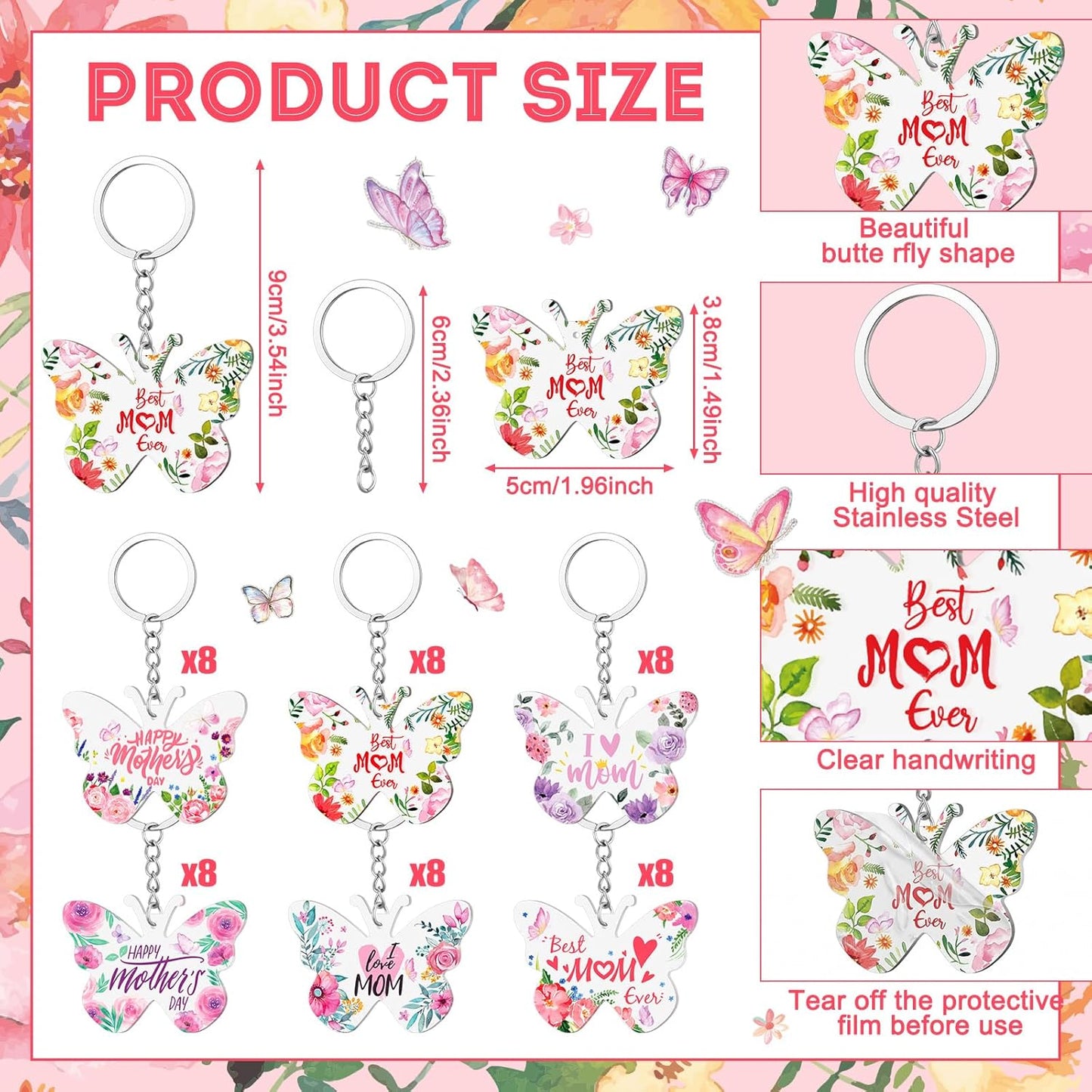 Mom Appreciation Gifts - Best Mom Ever Keychain | Floral Design for Birthday & Christmas
