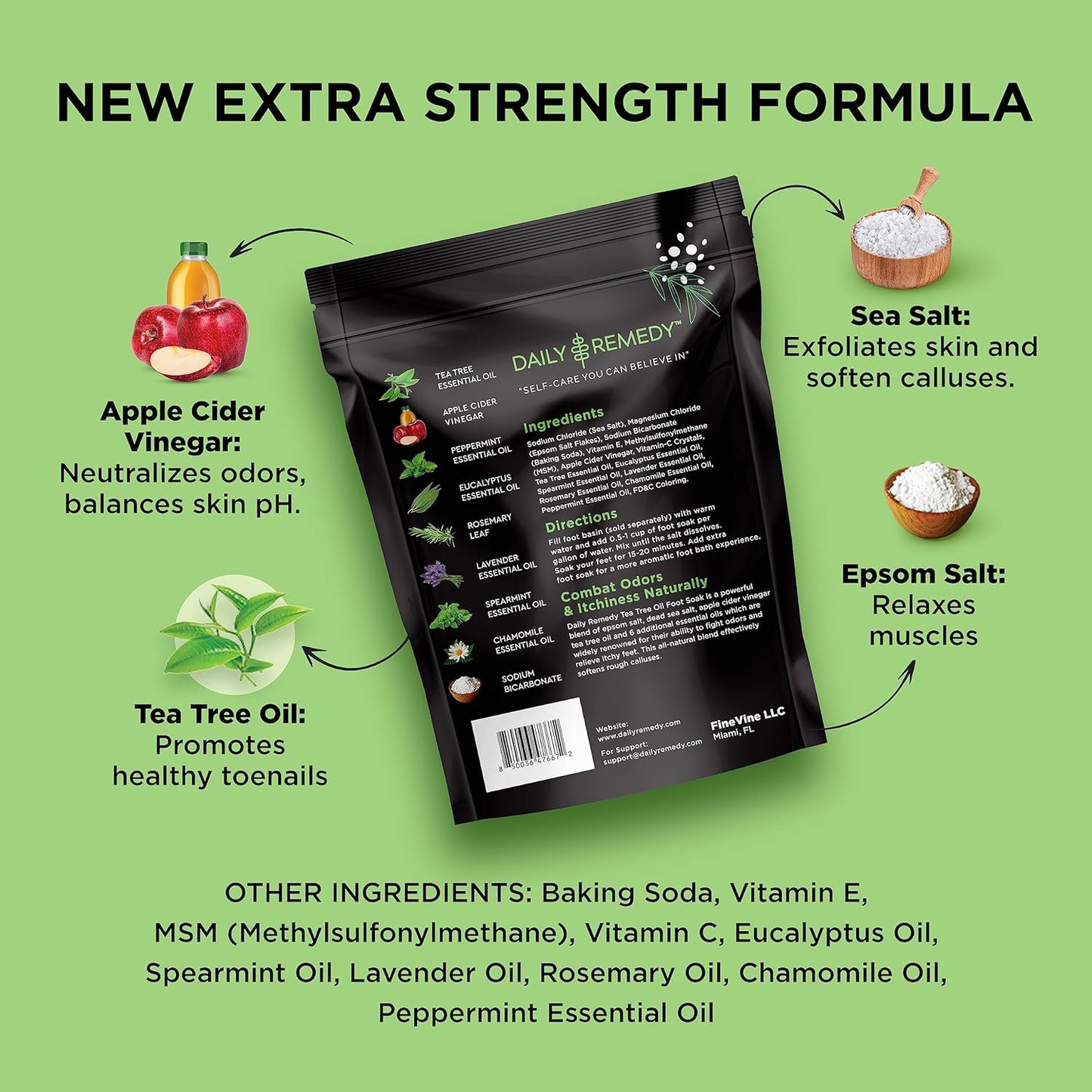 Extra Strength Tea Tree Oil Foot Soak - Epsom Salt Relief for Toenails, Athlete's Foot & Odor | 16 oz