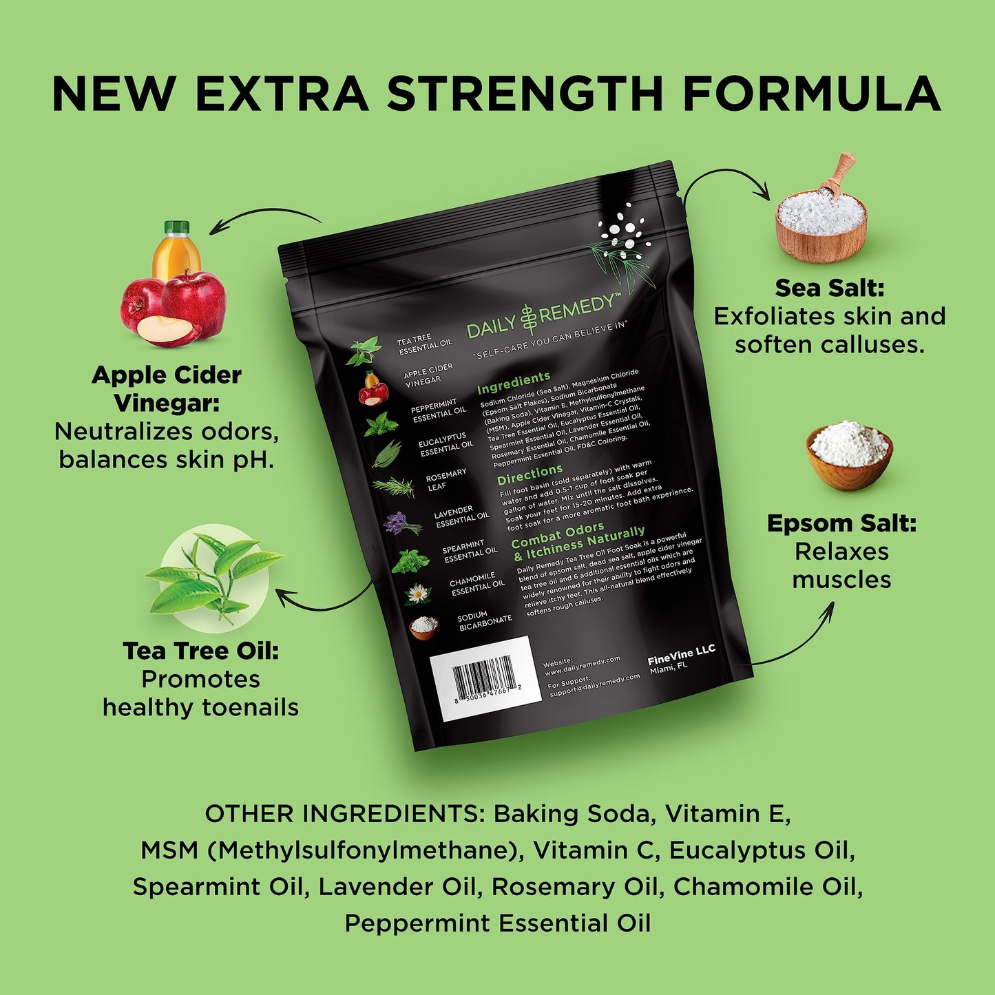 EXTRA STRENGTH Tea Tree Oil Foot Soak with Epsom Salt - Made in USA - for Toenails, Athlete's Foot, Itchy Feet, Stubborn Smelly Odor, Pedicure, Calluses -16 oz