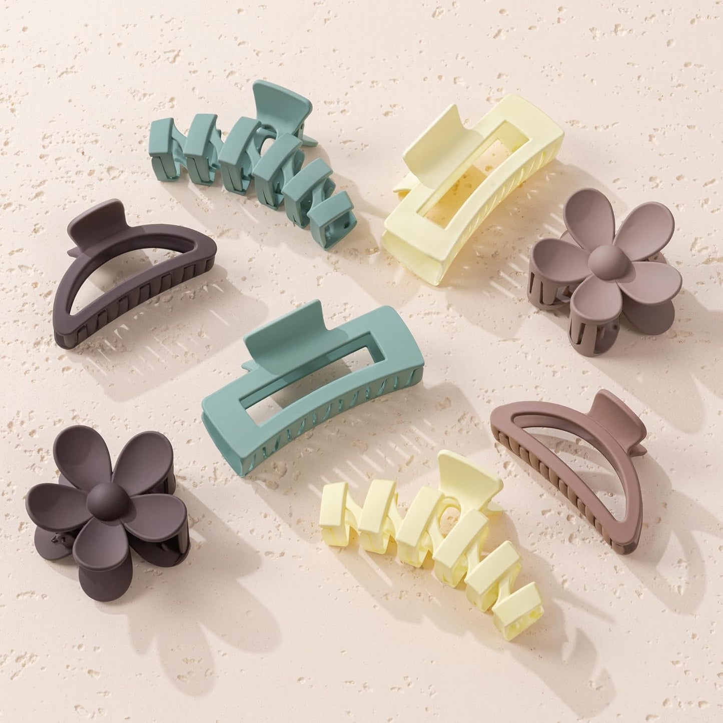 Flower Hair Clips - 8PCS Non-Slip Claw Clips for Thick Hair | Multi-Style Neutral Colors Set