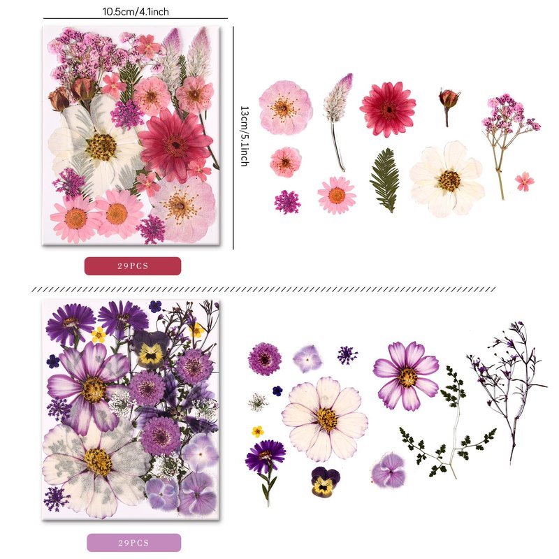 Cokosing 5 Packs of 140 Pressed Dried Flowers and Leaves Real Natural Dried Flowers with Tweezers for DIY Crafts, Resin Jewelry, Card Making, Soap, Candles, Nail Art, and Scrapbooking (5 Colors)