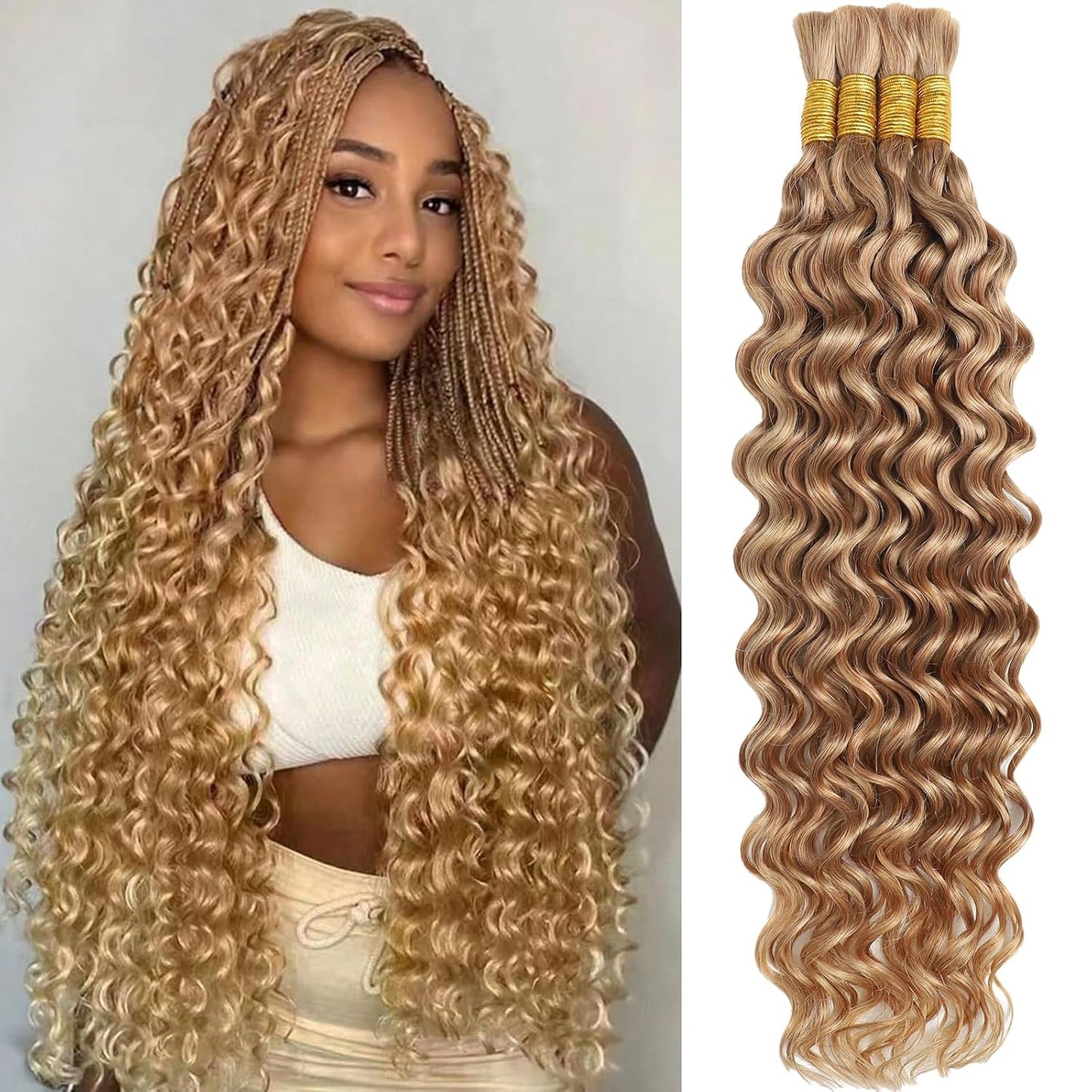 Human Braiding Hair - 18 Inch Deep Wave Bulk Extensions | 4 Bundles, No Weft, 10A Quality