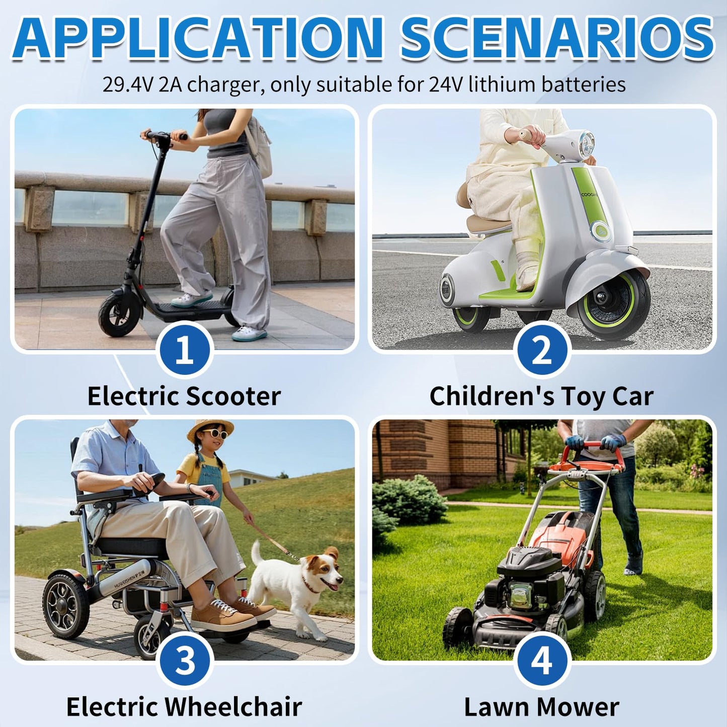 Timedrawhide 29.4V 2A Electric Scooter Charger for 24V Lithium Battery, 5-in-1 Plug Smart Charger Compatible with Gotrax, Jetson, Razor, Swagtron, Bird, Segway