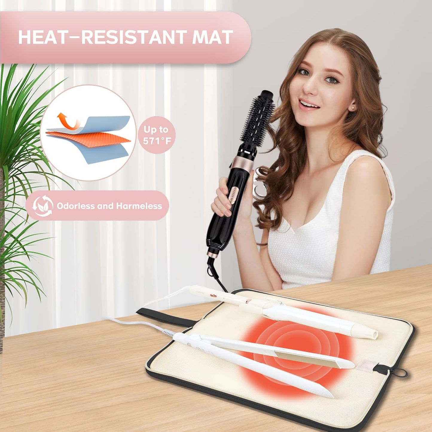 Hot Tools Organizer - Heat Resistant Mat & Travel Bag for Curling Iron, Flat Iron | Portable Hair Styling Tools Pouch (Black)