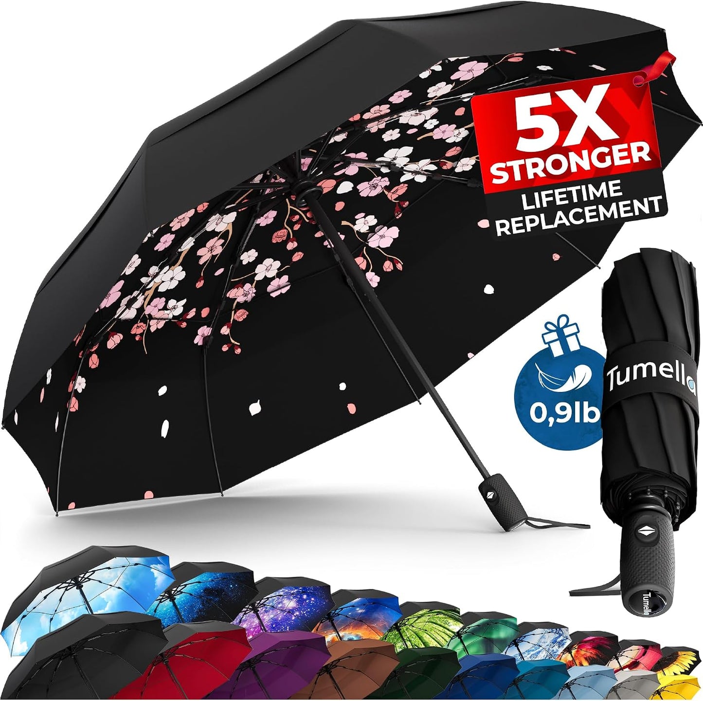 Strongest Windproof Travel Umbrella - Compact, 100MPH Tested | Lightweight, Automatic Folding, One-Handed Use