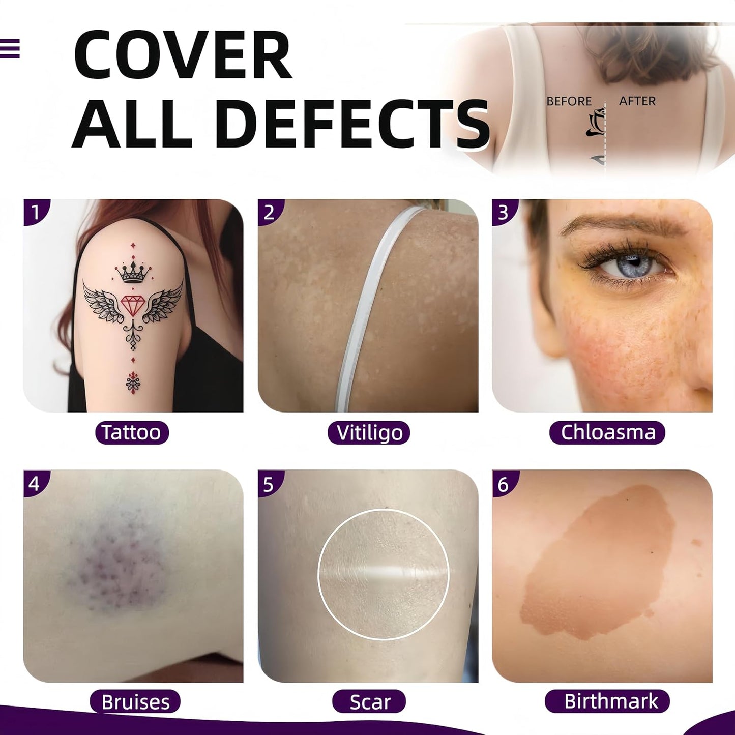 Tattoo Cover Up Cream - Waterproof & Sweatproof Body Concealer for Scars & Dark Spots | Blendable Dual Shades (Ivory & Medium Deep)
