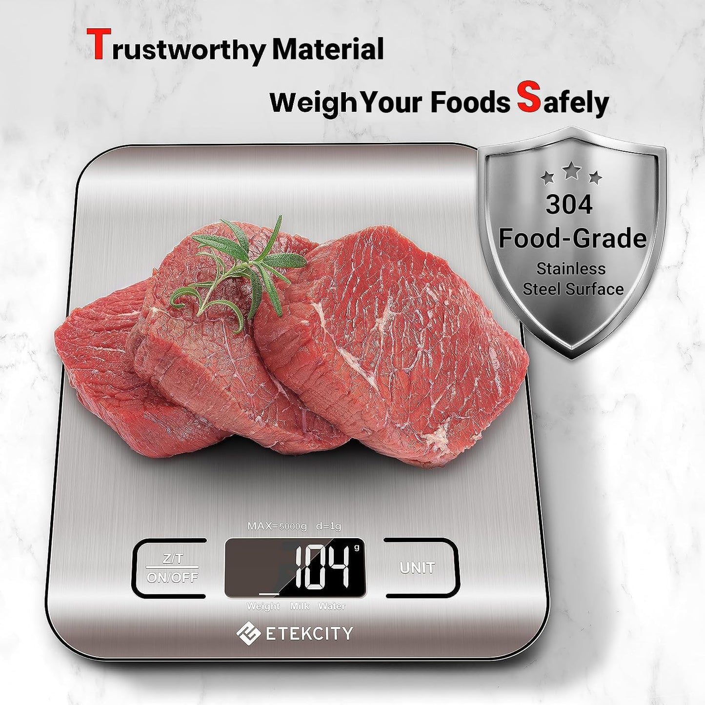 Digital Kitchen Scale - Accurate Grams & Ounces Measurement for Weight Loss, Baking & Meal Prep | Medium 304 Stainless Steel