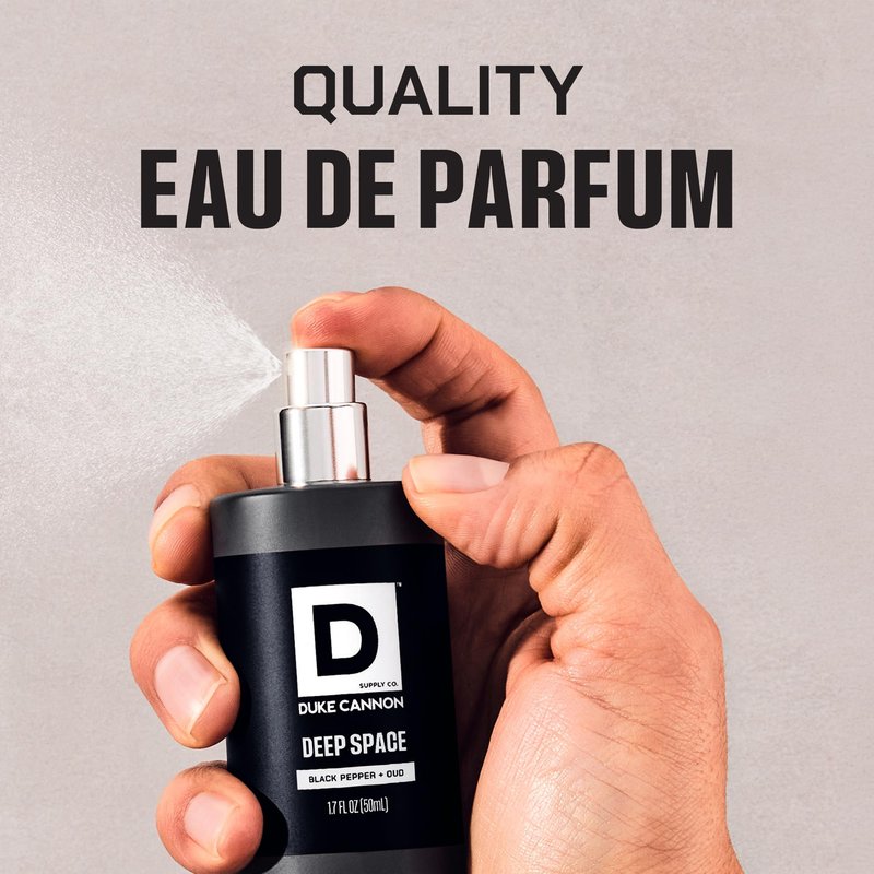 Duke Cannon Proper Cologne for Men - Men's Eau de Parfum - Fragrance for Lasting Wear - Essential Oils - Black Pepper & Oud - Deep Space, 1.7 fl oz