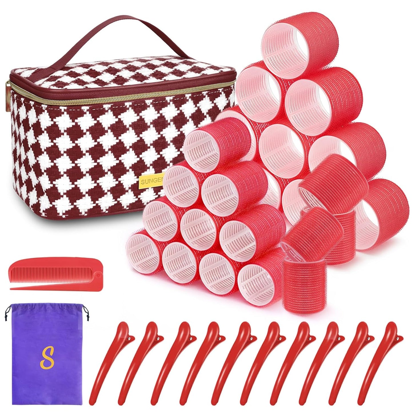 Hair Roller Set - 18 Pcs Curlers with Clips & Comb for DIY Hairstyles | 3 Sizes Included