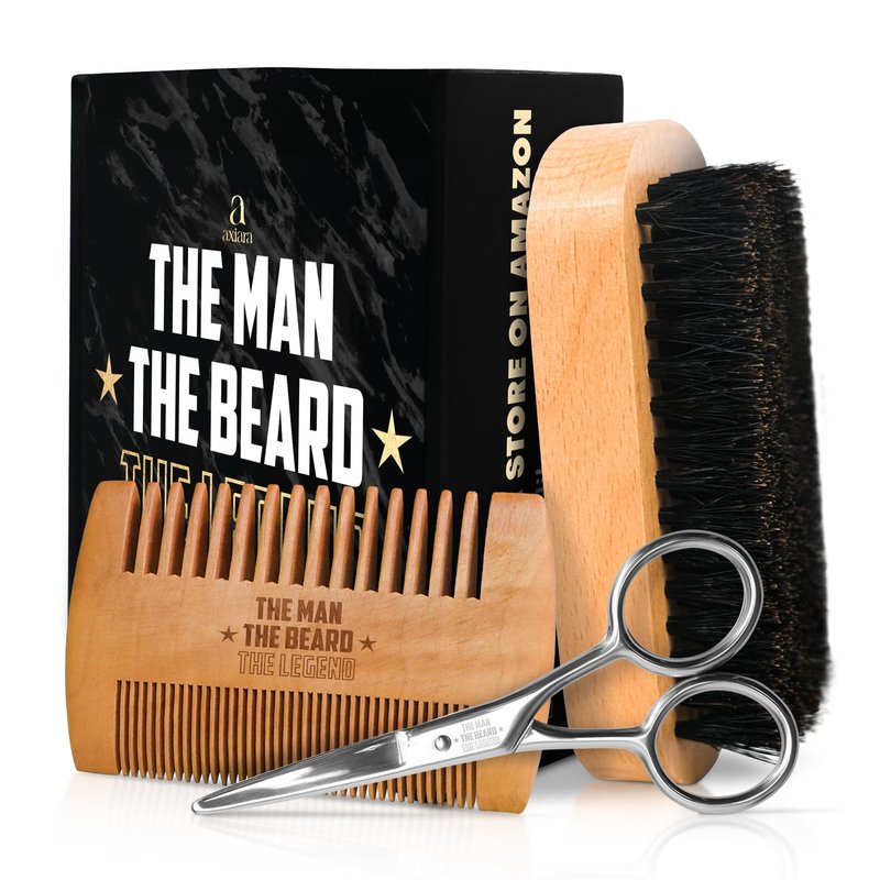 Grooming Gifts for Men - Beard Kit Grooming and Care with Brush, Comb, Scissors & Storage Bag - Anniversary Retirement Birthday Gifts for Men Dad Grandpa, Husband Birthday Gift Ideas