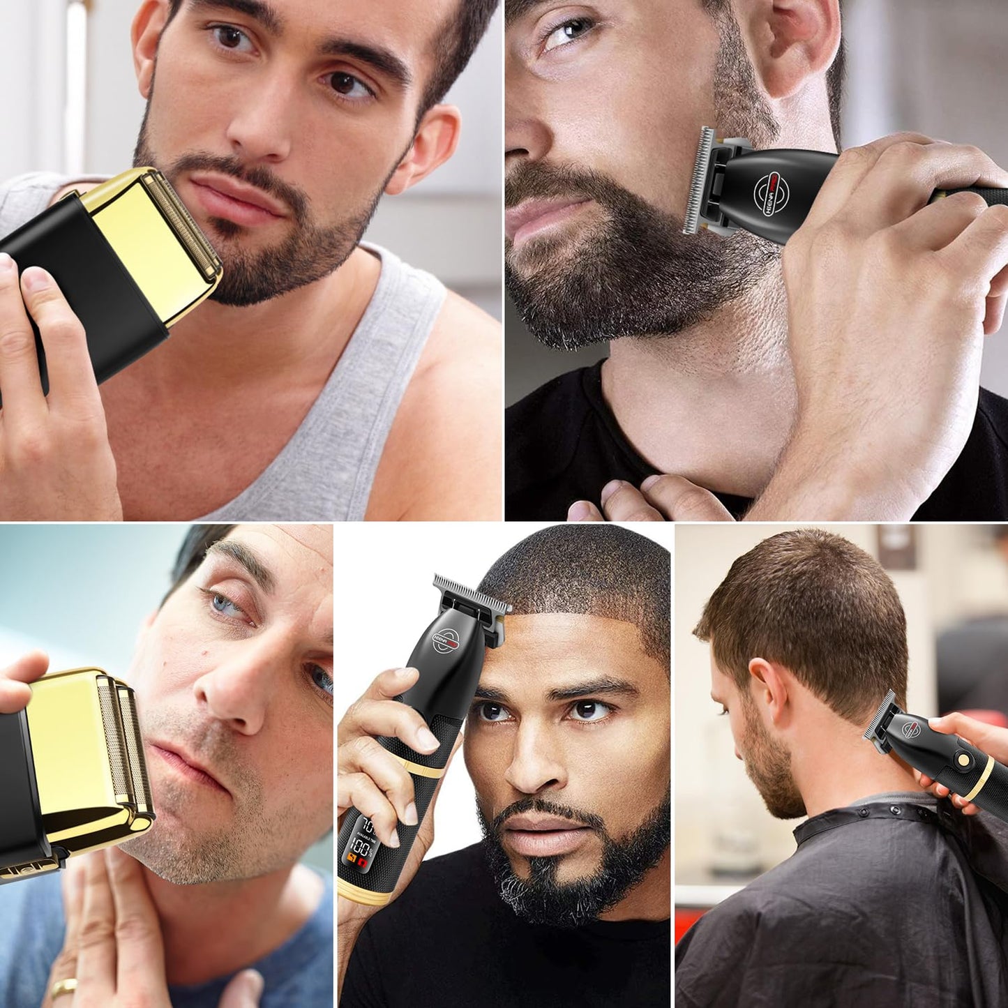 HIENA PRO Hair Trimmers and Foil Shaver for Men Kit,Men Professional Cordless Barbers Hair Clippers with LCD Display,Black Gold Zero Gapped Hair Trimmer, Double Foil Shaver