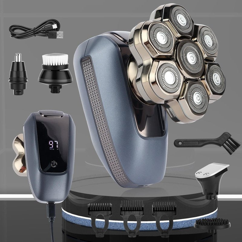 Head Shaver for Bald Men, 7D Electric Rotary Bald Head Shaver for Men, 5-in-1 Grooming Kit, USB Rechargeable Wet/Dry Shavers for Men, IPX6 Waterproof Head Shaver with LED Display