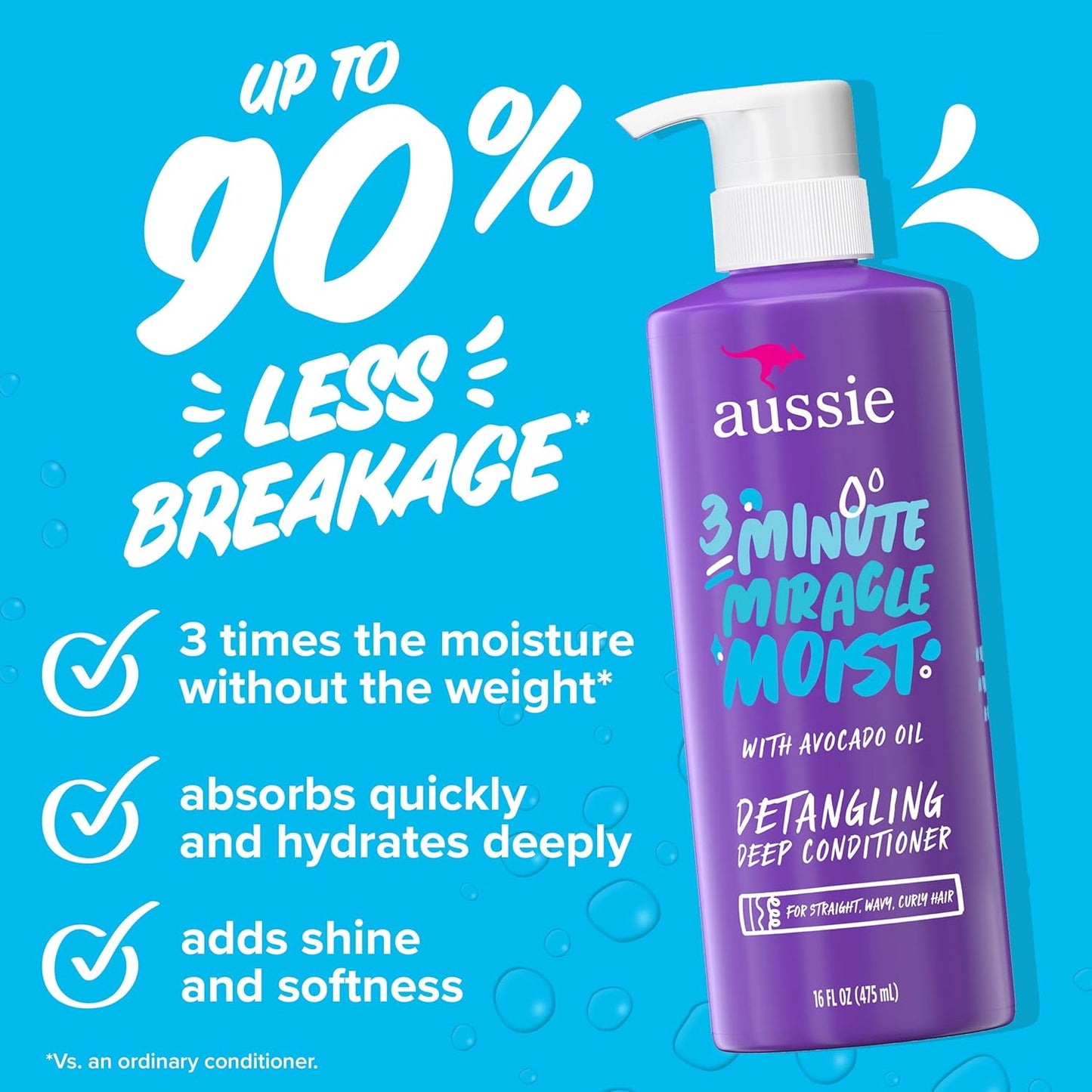 Aussie Miracle Moist Shampoo & Conditioner Set - Deep Moisturizing with Avocado & Jojoba Oil | 3 Pack, 68.4 Fl Oz