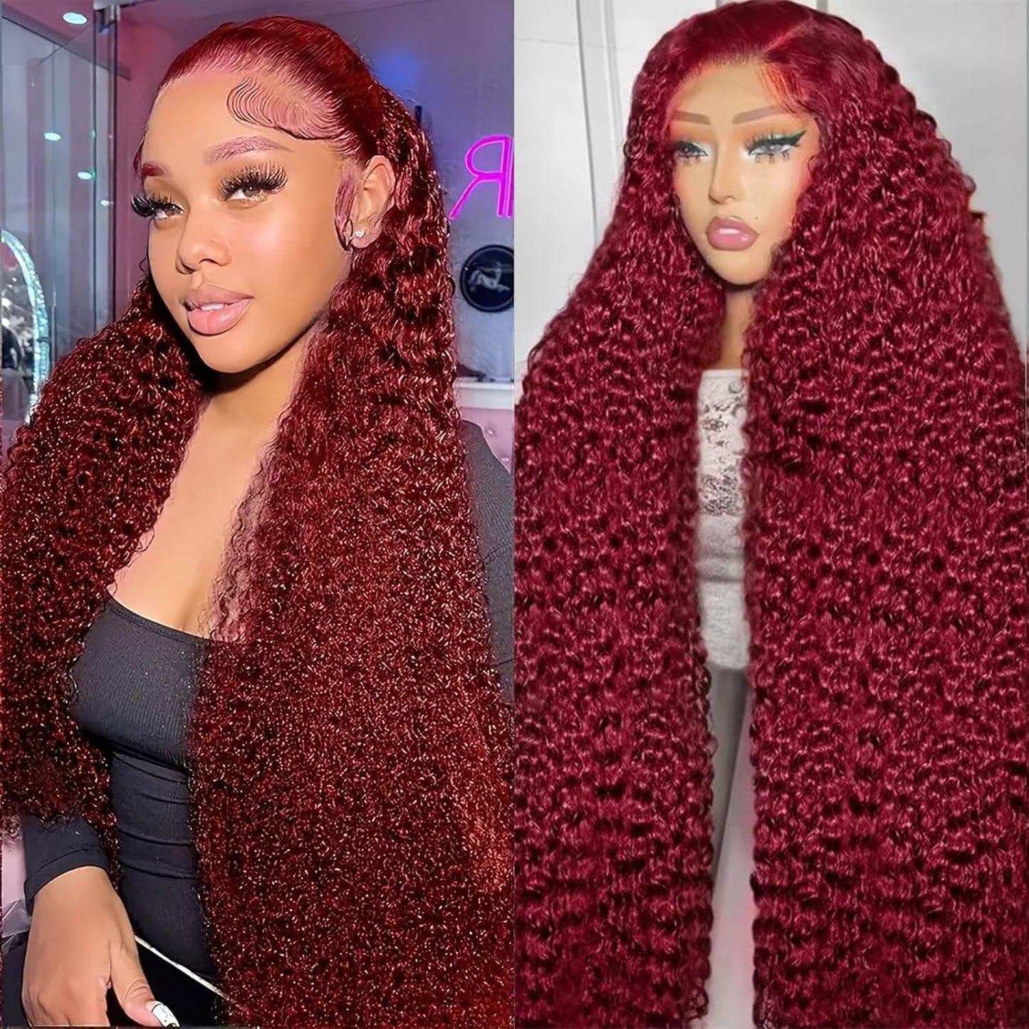 Burgundy 250 Density Human Hair Wig - 30 Inch 13x6 Deep Wave Lace Front | Pre-Plucked HD Transparent Lace Frontal for Women