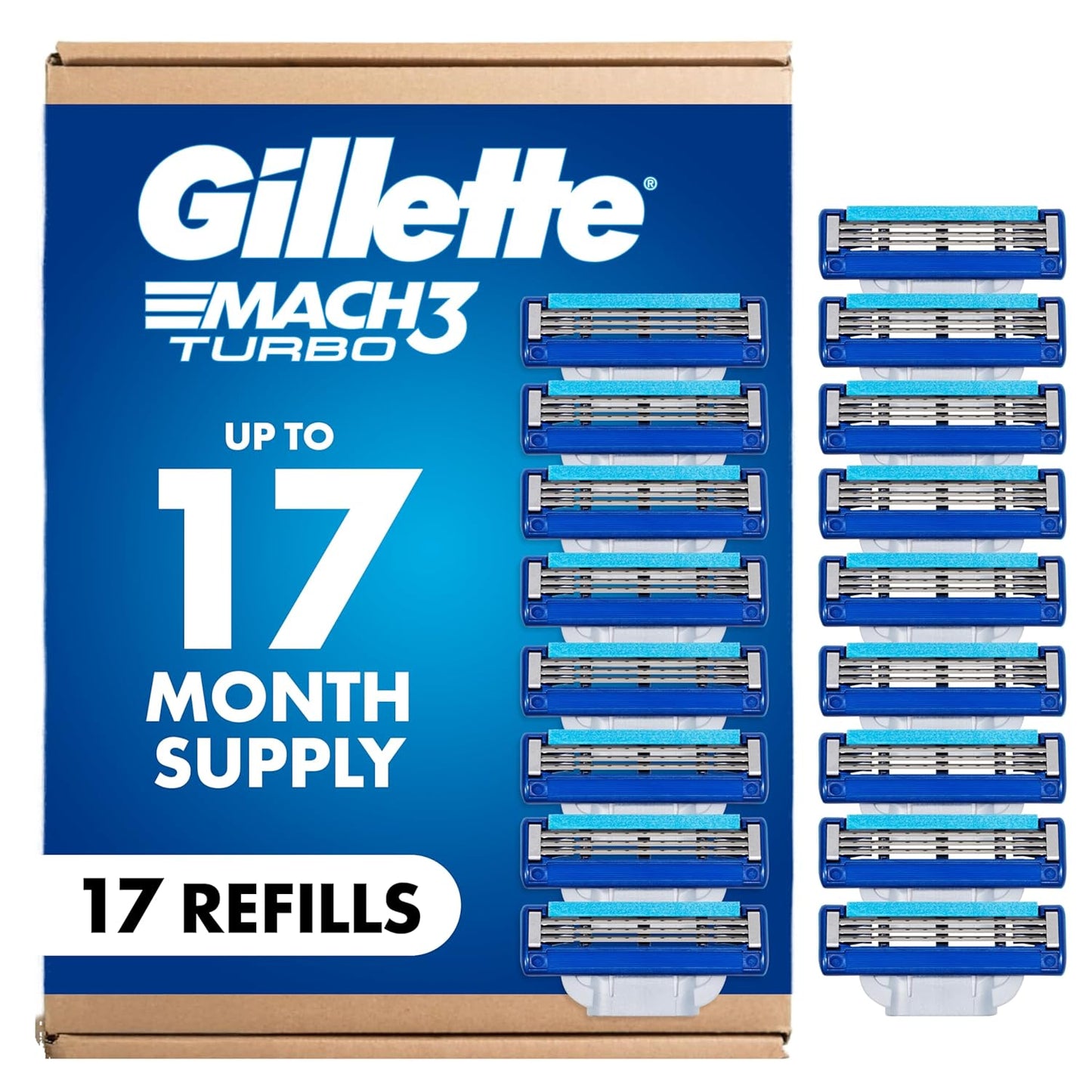 Gillette Mach3 Turbo Razor Blade Refills - 17 Count for a Smooth Shave