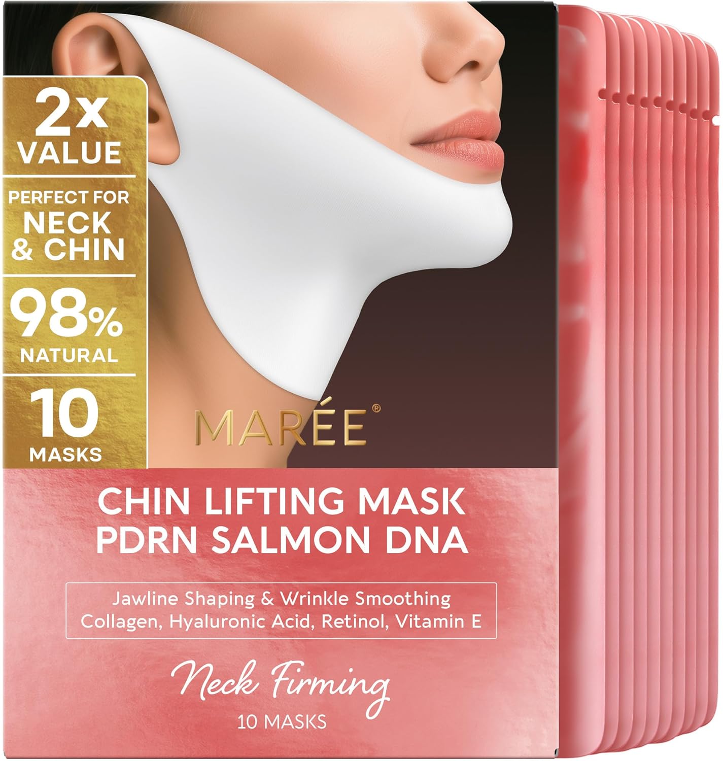 V Line Lifting Mask - 24K Gold Deep Collagen Face Mask for Women | Neck Tightening & Firming, Jawline Shaper with Retinol & Hyaluronic Acid