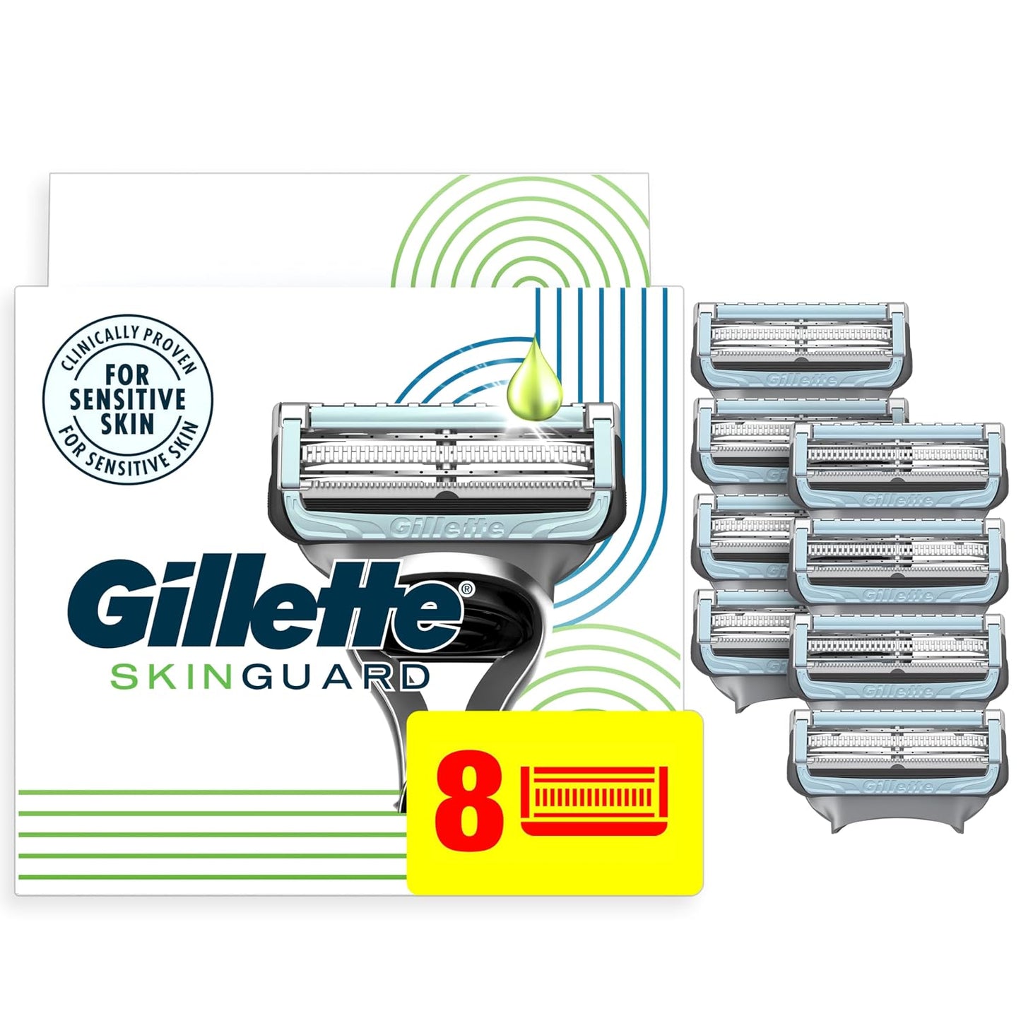 Gillette SkinGuard Razor Blade Refills - 8 Count for Sensitive Skin | Lubricated Cartridges