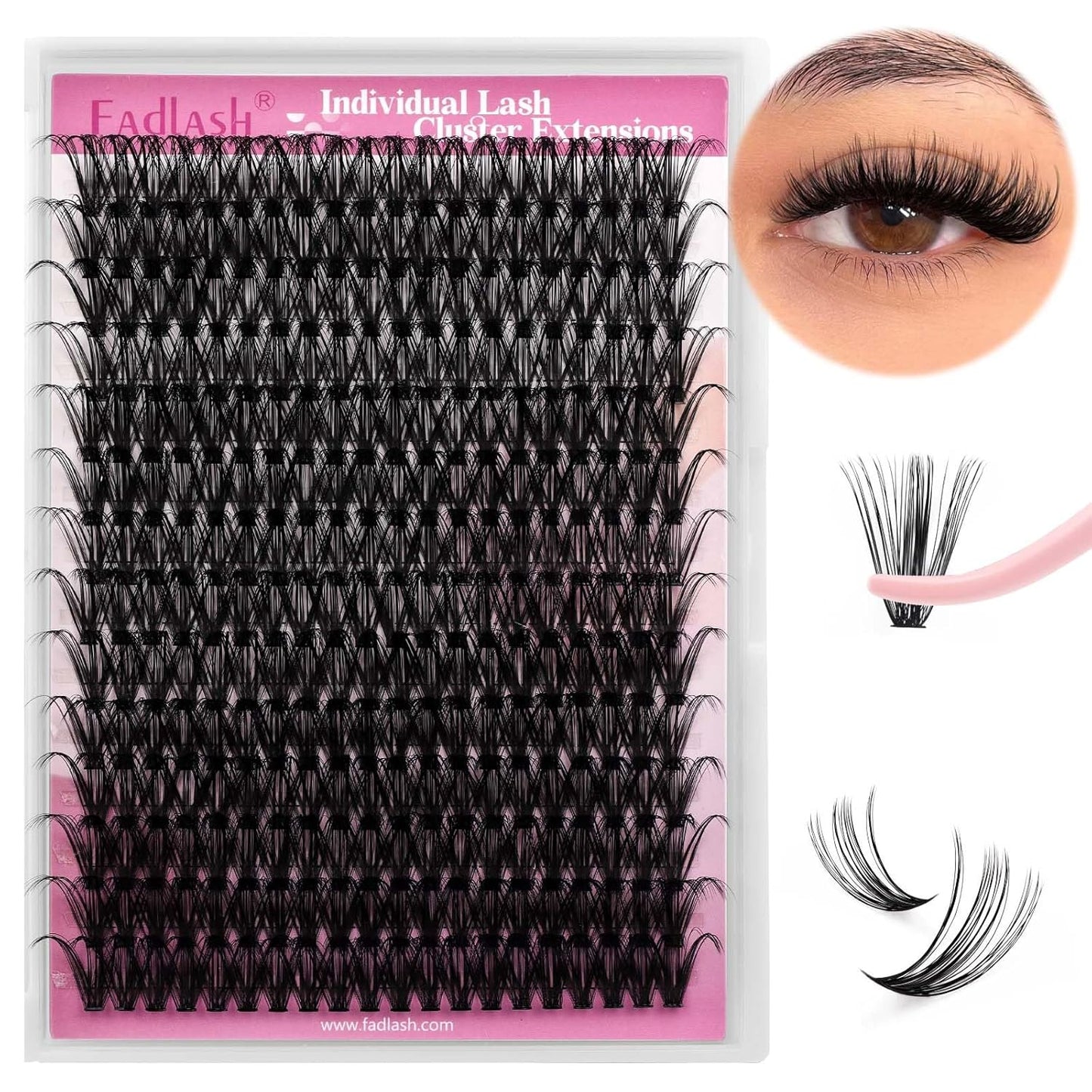 FADLASH Natural Eyelash Clusters - Fluffy 100D/200D Extensions | DIY Home Use, 8-16mm D Curl, 2 Pack