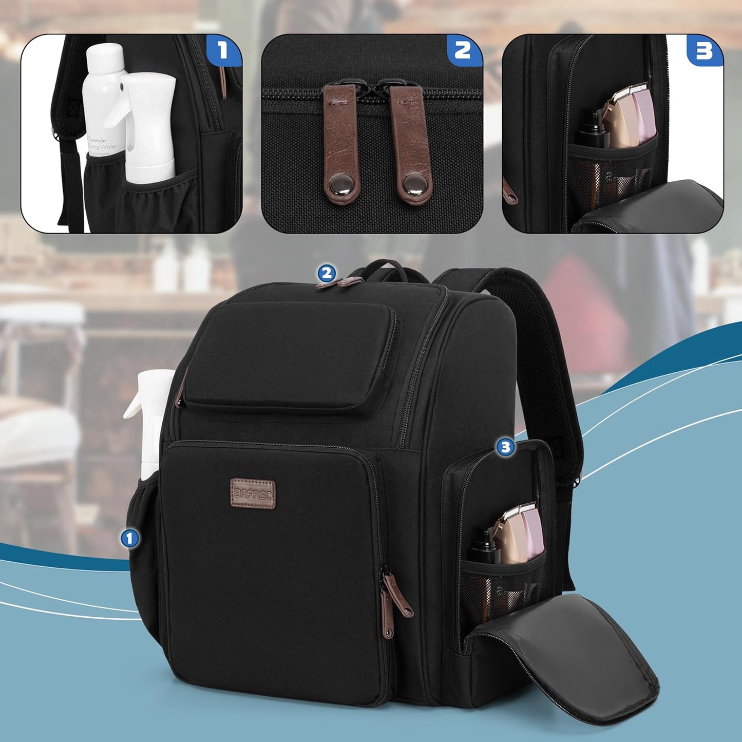 Insulated Barber Case - Large Capacity Hairstylist Bag with Semi-Detachable Divider & 2 Removable Pouches | Black