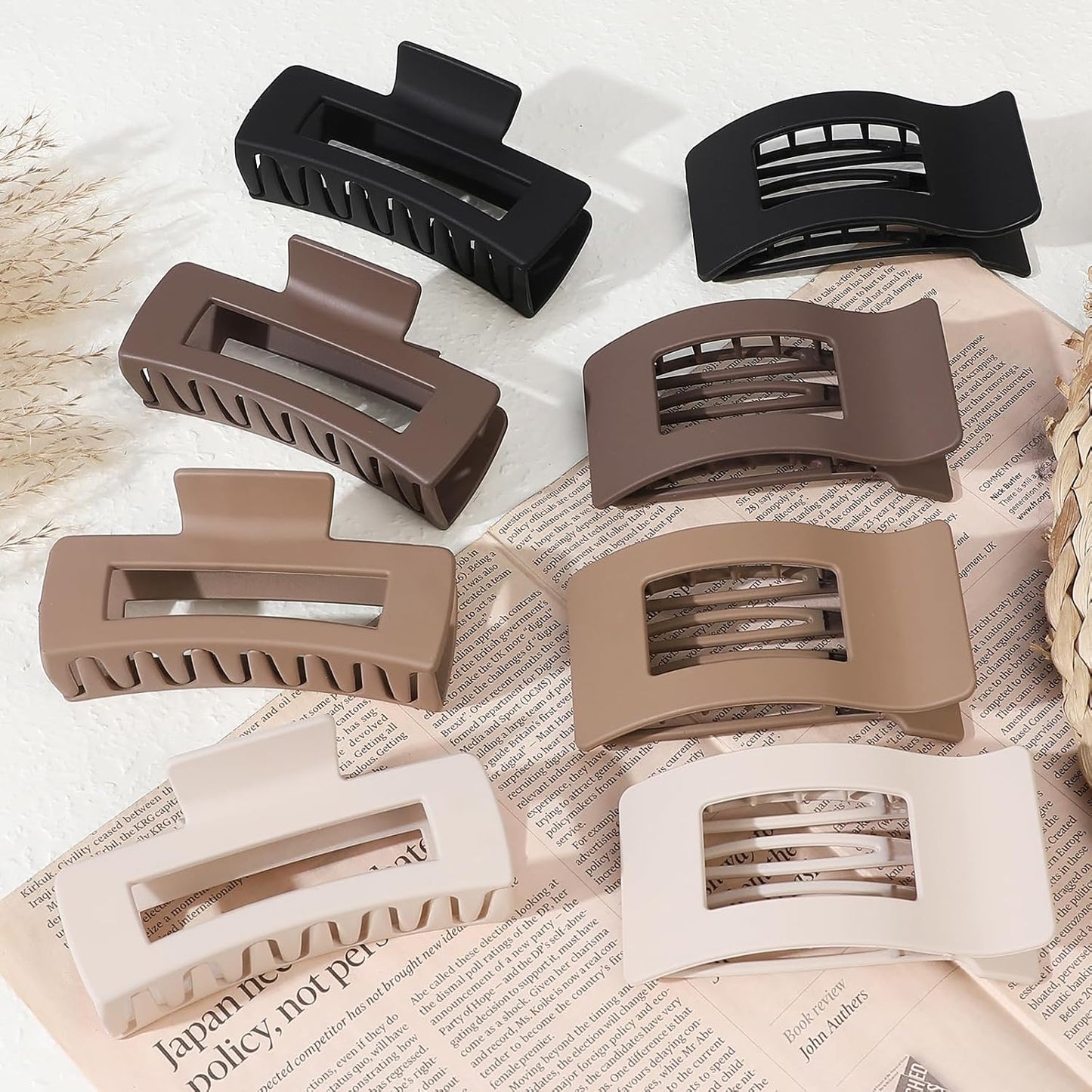 Hair Clips for Women - 8 Pack Large Matte No-Slip French Claw Clips | Ideal for Thick & Curly Hair (Brown)