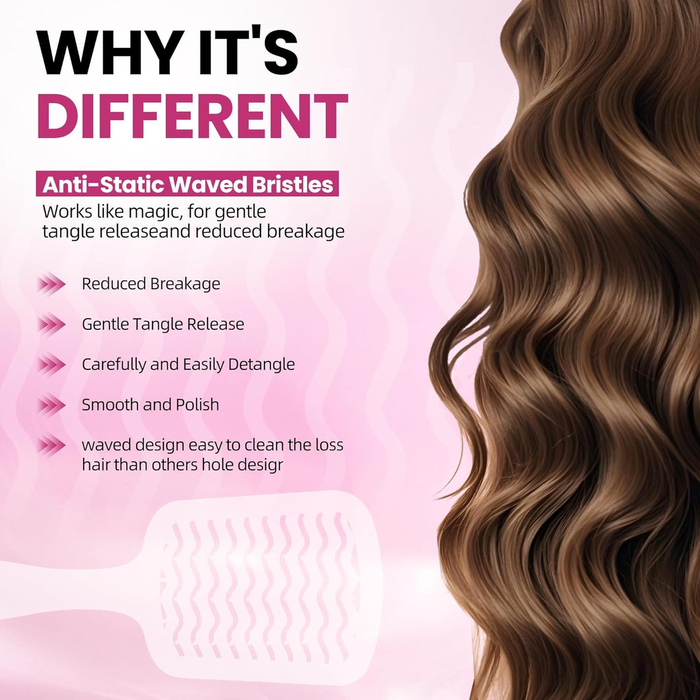 Detangling Brush for All Hair Types - Pain-Free Brushing with DuoFlex Anti-Static Bristles | Lightweight Vented Design (Pink)