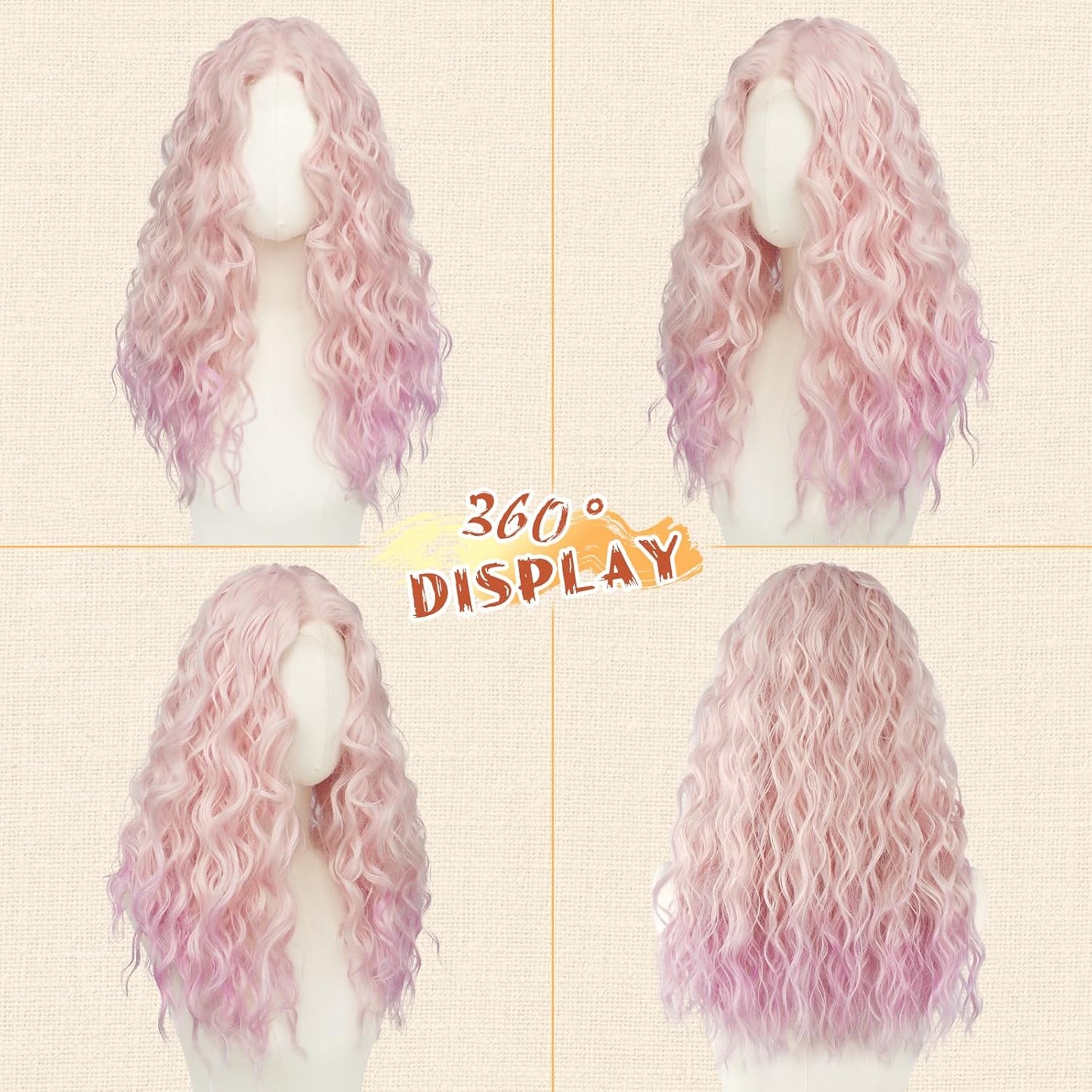 Pink Wigs for Women - 4x1 Lace Front Natural Hairline | Long Wavy Curly 21 Inch Synthetic Wig