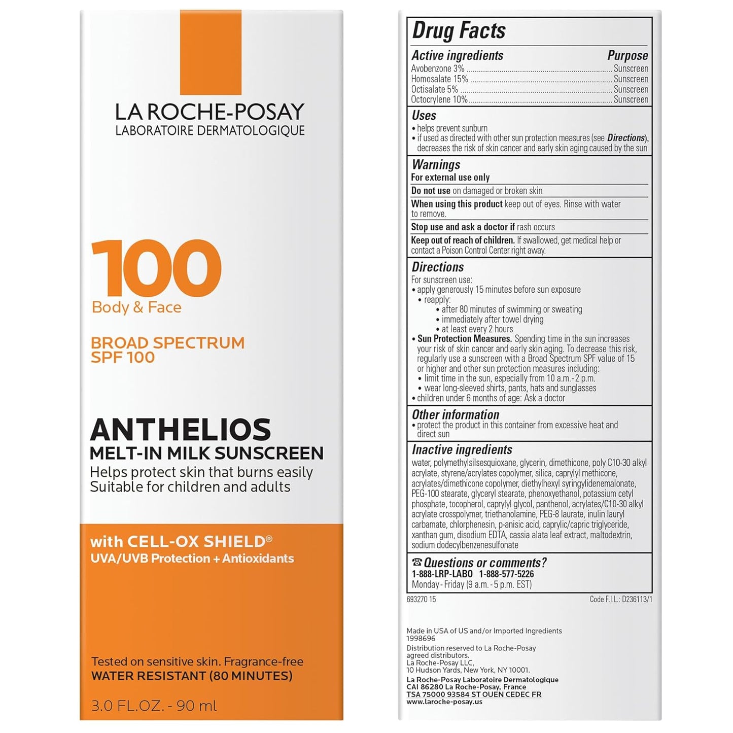 La Roche-Posay Anthelios Melt-In Milk Sunscreen SPF 100 - Broad Spectrum Protection for Face & Body | Oil-Free, Antioxidant-Rich Formula