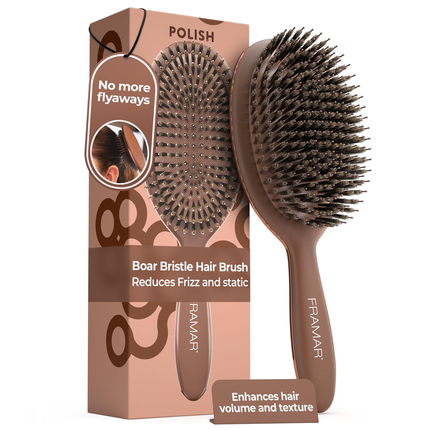FRAMAR Soft Boar Bristle Hair Brush For Women – Boars Hair Brush For Women, Boar Brush For Fine Hair, Hairbrush For Fine Hair, Soft Bristle Brush For Slick Back, Volume and Shine - Chocolate