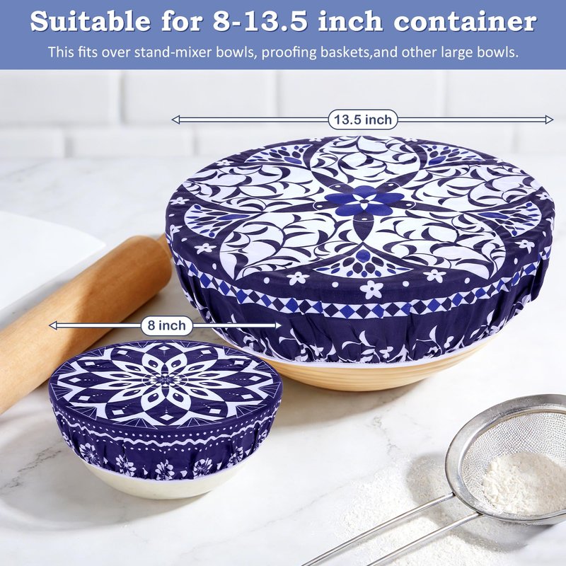 Revahope 2 Large Reusable Beeswax Bowl Covers for Bread Proofing, 10/12 Inch Elastic Beeswax Wraps Cotton Cloth Sourdough Bowl Covers for Proofing Baskets, Mixer Bowls, Food Storage Containers