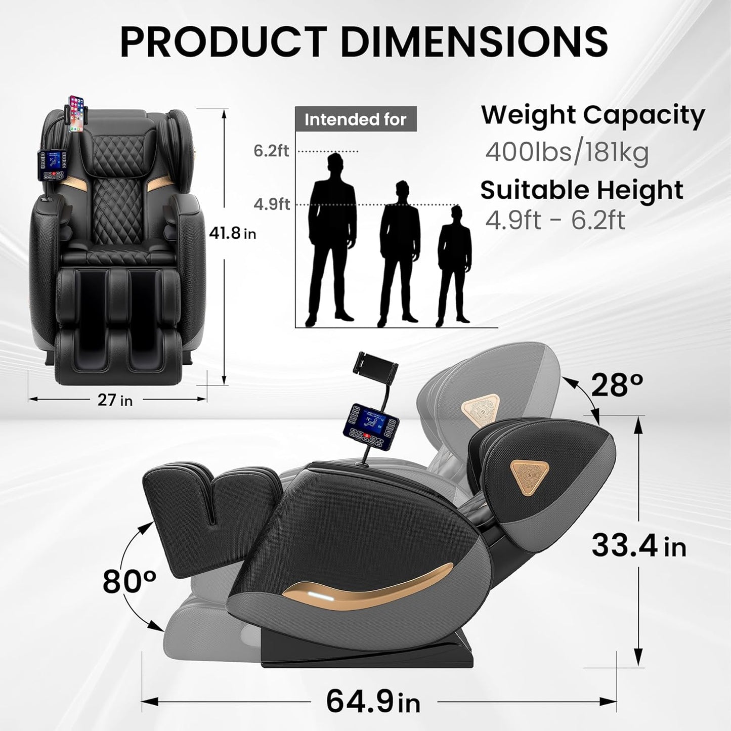 Full Body Massage Chair - Zero Gravity Recliner with 10 Rollers, Airbags, Heating & Bluetooth | Black