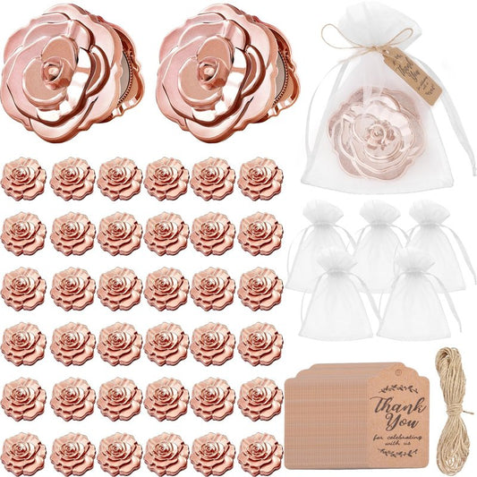 50 Set of Rose Compact Mirrors Bulk Quinceanera Wedding Party Favors Including Rose Shape Mirrors and Thank You Tags with White Organza Bags for quinceanera, Wedding Party Guests Souvenir Gift (50)
