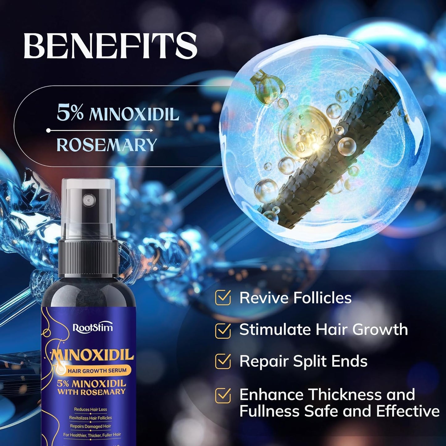 Minoxidil Hair Growth Treatment for Men & Women - Extra Strength 3-Pack with Rosemary for Thinning Hair Regrowth | 180 ML