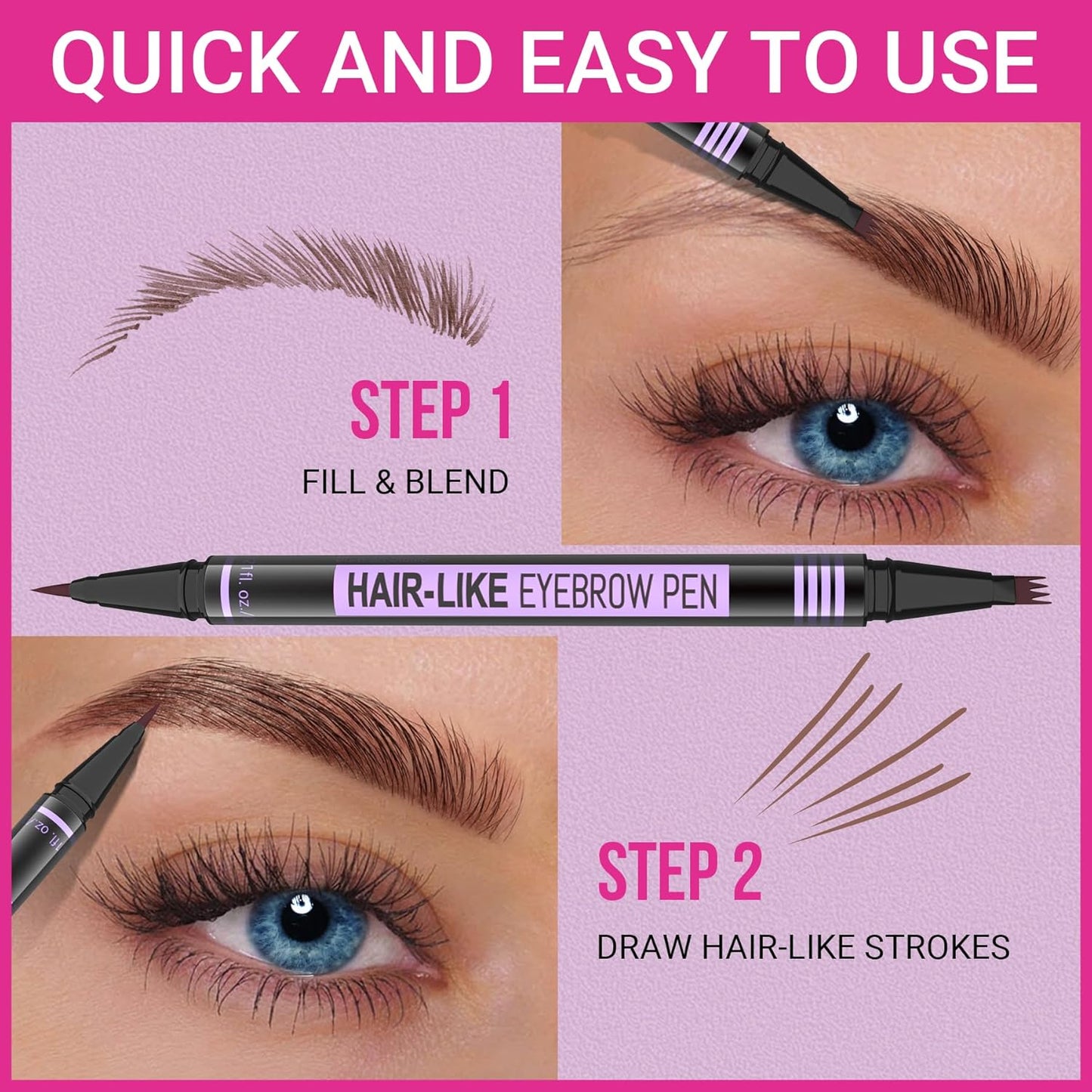 iMethod Eyebrow Pen - 2-in-1 Microblading Eyebrow Pencil with 4-Fork Tip & Brush Tip | Dark Brown, Long-Lasting Natural Look
