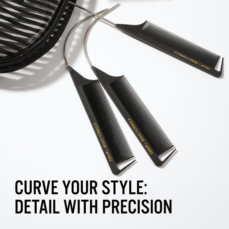 Hair Styling Curved Pintail Parting Comb 3 Pack - Curved Tail Comb for Parting, Sectioning, Detangling and Grooming - Heat Resistant, Ideal for Creative Braid Design, Protective Style