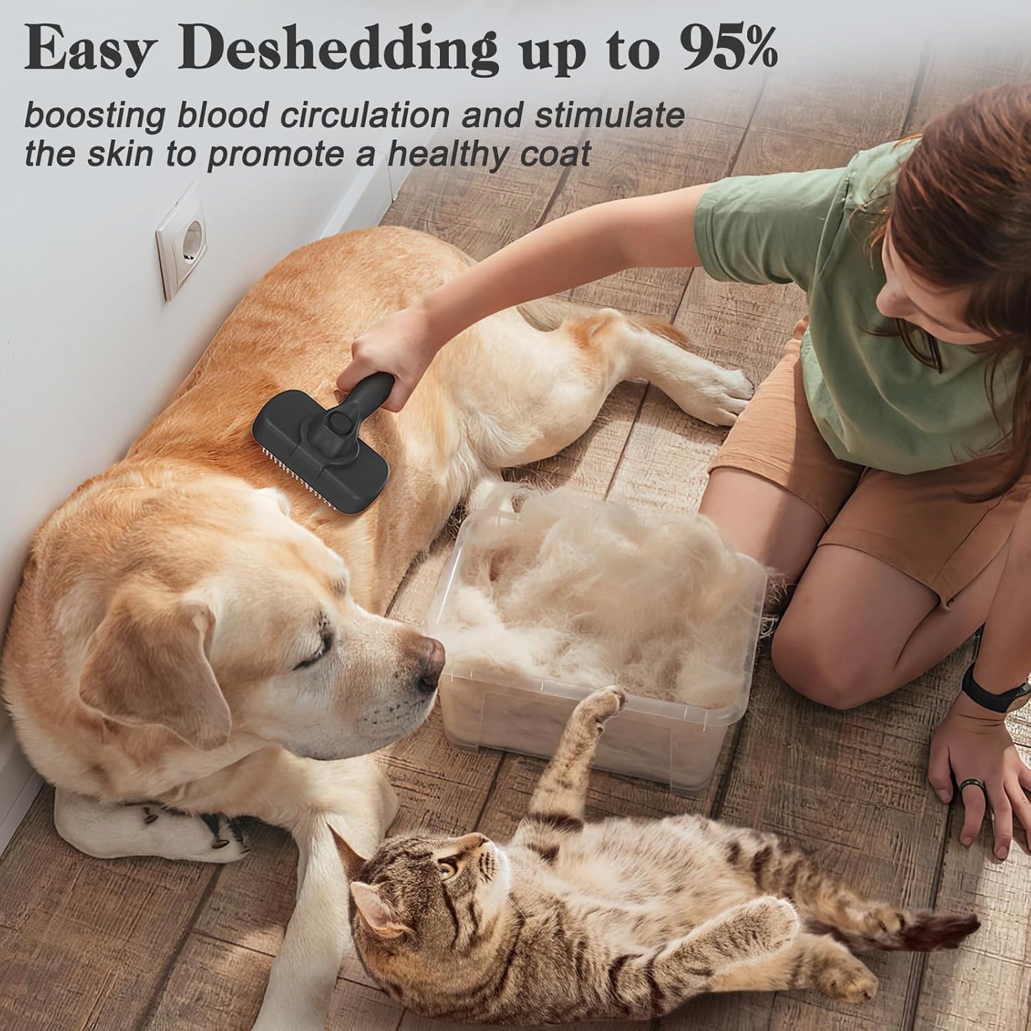 Self-Cleaning Slicker Brush for Dogs & Cats - Skin-Friendly Deshedding Grooming Tool | Black