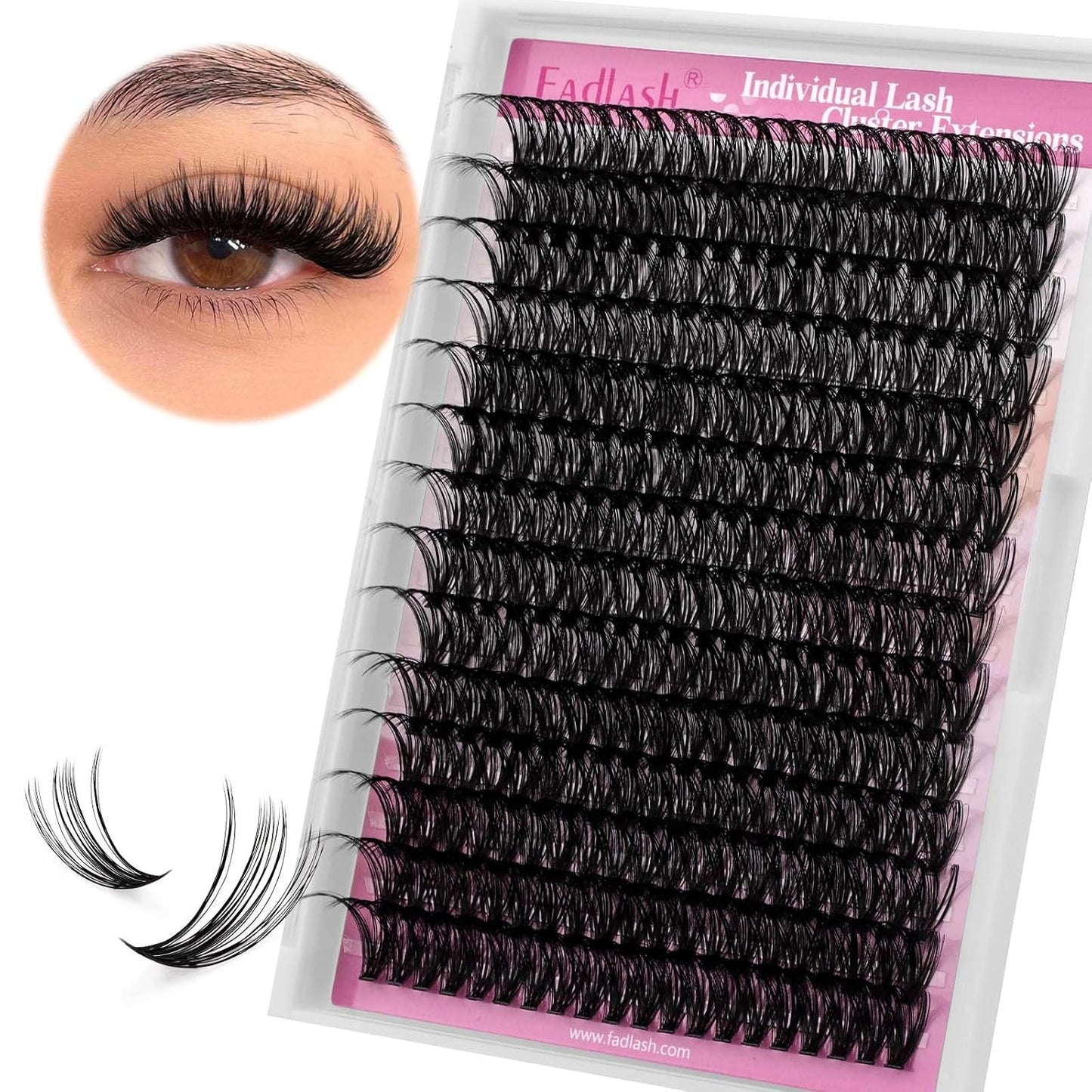FADLASH Natural Eyelash Clusters - Fluffy 100D/200D Extensions | DIY Home Use, 8-16mm D Curl, 2 Pack