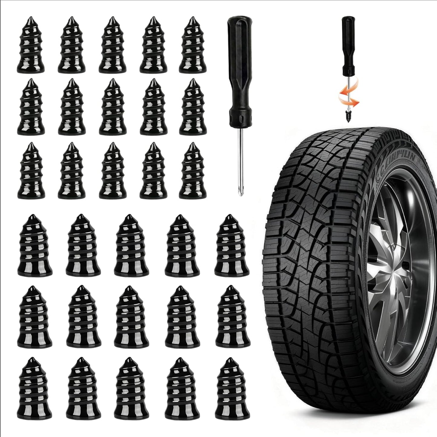 Tire Plug Kit - 30 Pcs Professional Grade Emergency Repair Set | Includes Screwdriver for Cars, Trucks, Motorcycles, Bicycles