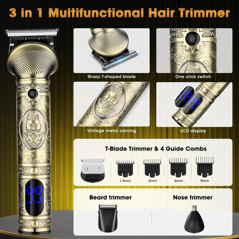 RESUXI Professional Hair Clippers for Men Electric Razor Shavers Nose Hair Trimmer and Detail Trimmer 5 Pcs Set，Cordless Beard Trimmer Barber Clippers for Hair Cutting Mens Grooming Kit